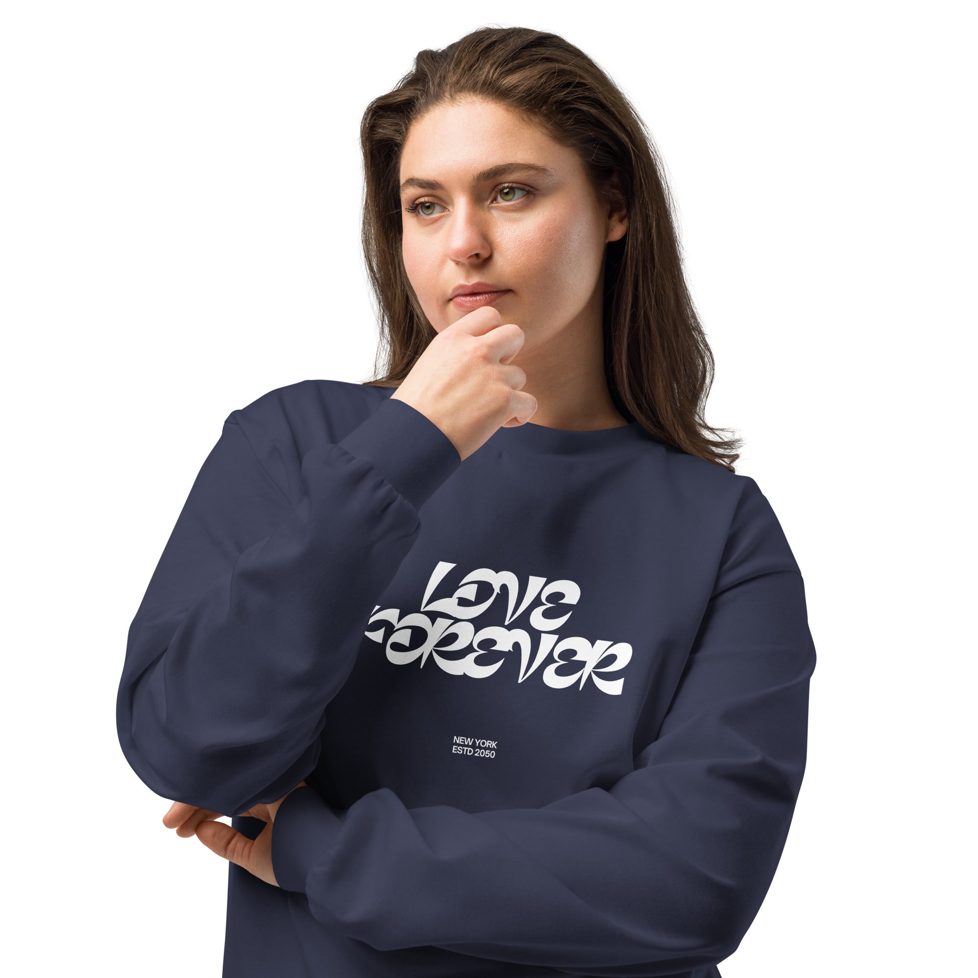 Unisex Premium Heavyweight Long Sleeve Shirt | Love Forever long sleeve shirt AwRans Clothing unisex-premium-heavyweight-long-sleeve-shirt-midnight-blue-front-2-67f2c2d8aba43