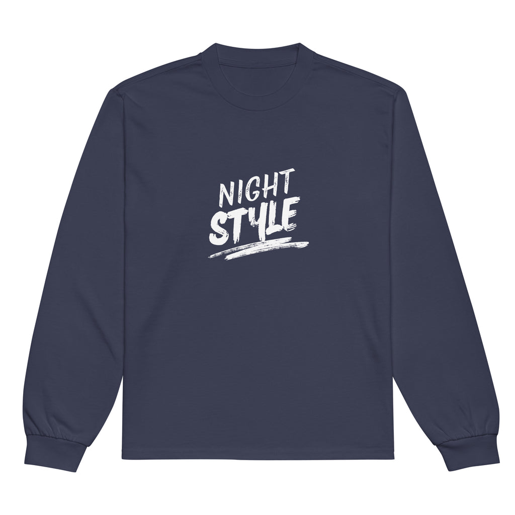 Unisex Premium Heavyweight Long Sleeve Shirt | Night Style long sleeve shirt AwRans Clothing unisex-premium-heavyweight-long-sleeve-shirt-midnight-blue-front-67eaaba79fba0