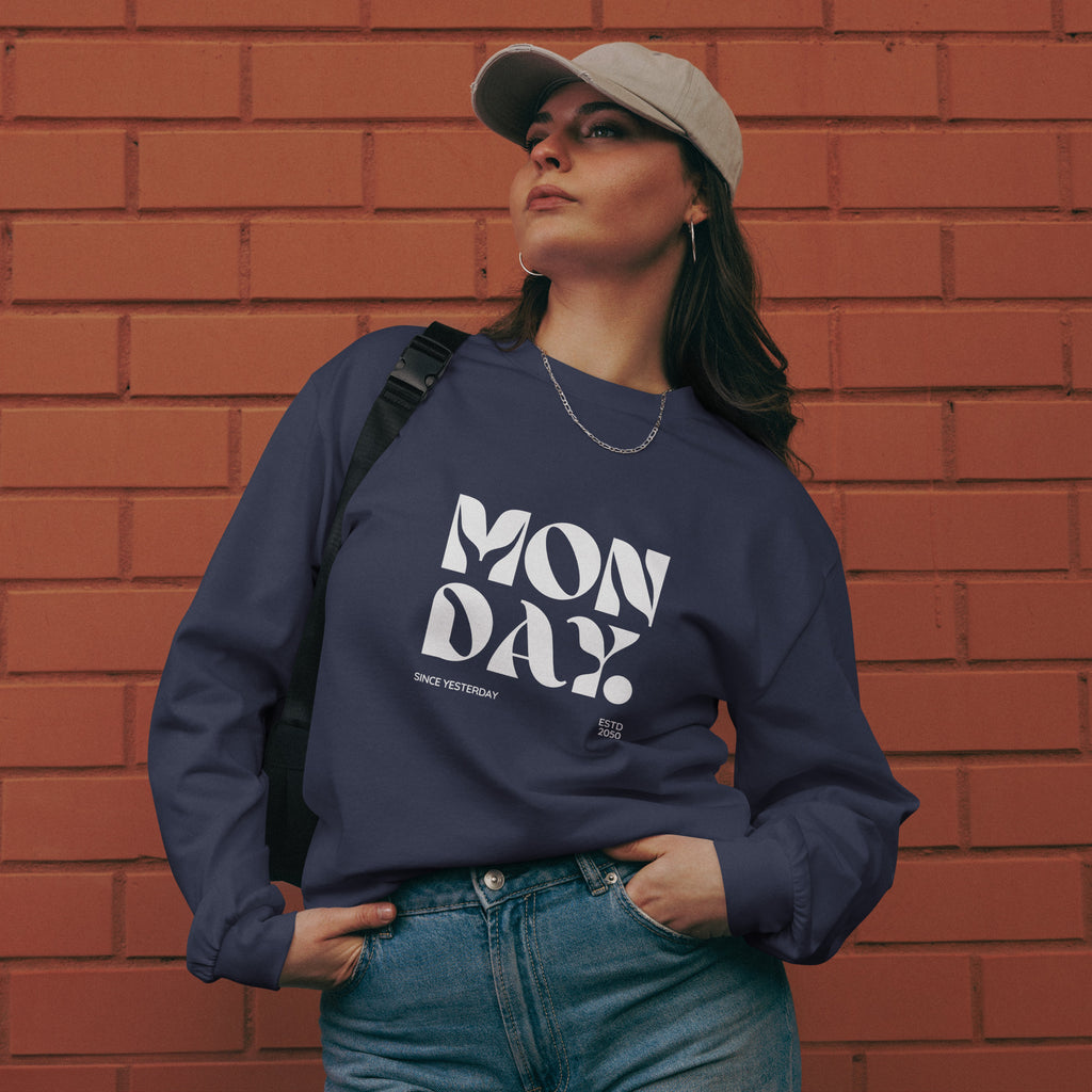 Unisex Premium Heavyweight Long Sleeve Shirt | Monday long sleeve shirt AwRans Clothing unisex-premium-heavyweight-long-sleeve-shirt-midnight-blue-front-67eaac58003e3
