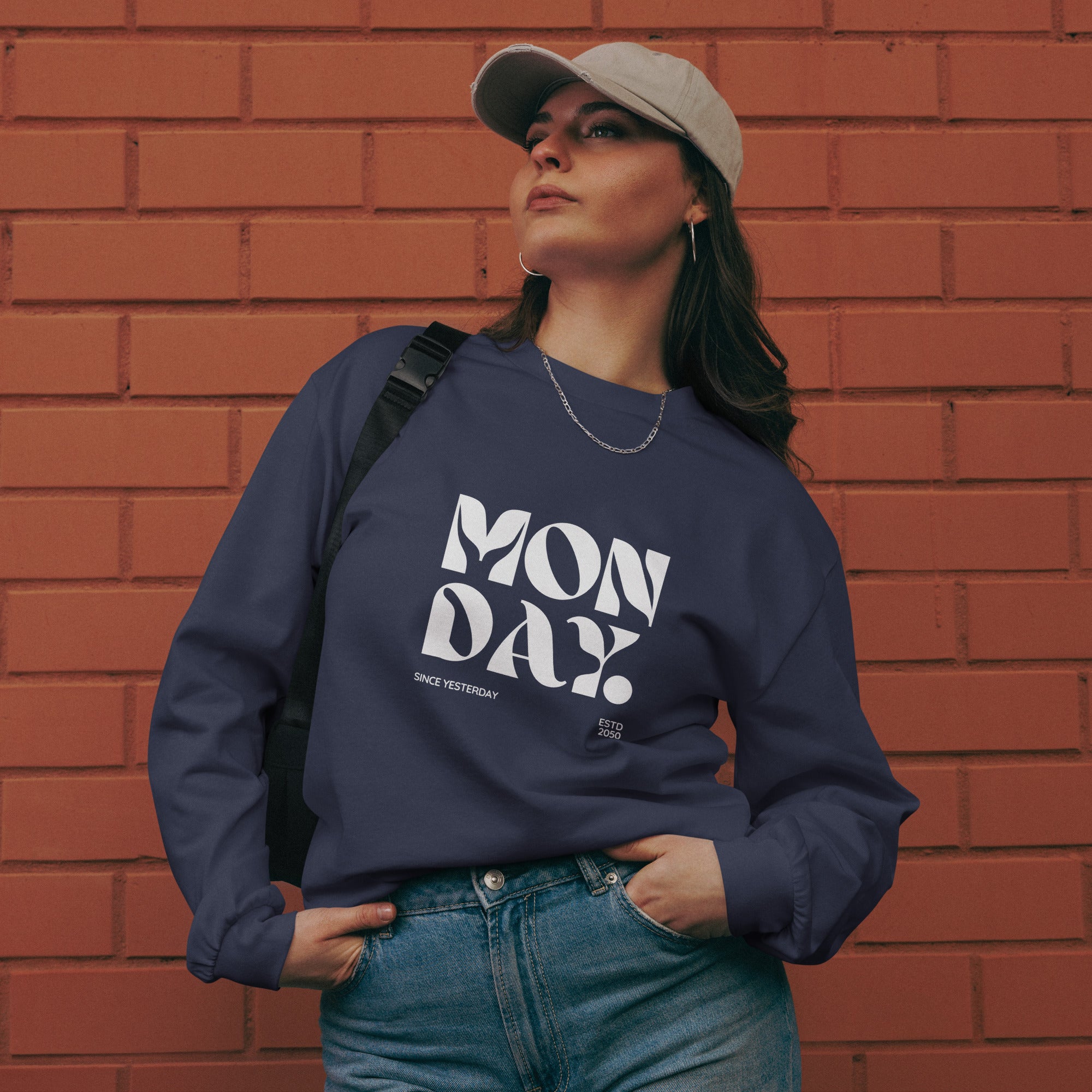 Unisex Premium Heavyweight Long Sleeve Shirt | Monday long sleeve shirt AwRans Clothing unisex-premium-heavyweight-long-sleeve-shirt-midnight-blue-front-67eaac58003e3