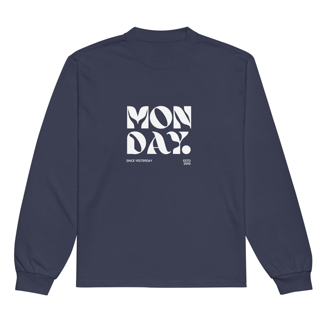 Unisex Premium Heavyweight Long Sleeve Shirt | Monday long sleeve shirt AwRans Clothing unisex-premium-heavyweight-long-sleeve-shirt-midnight-blue-front-67eaac5801b53