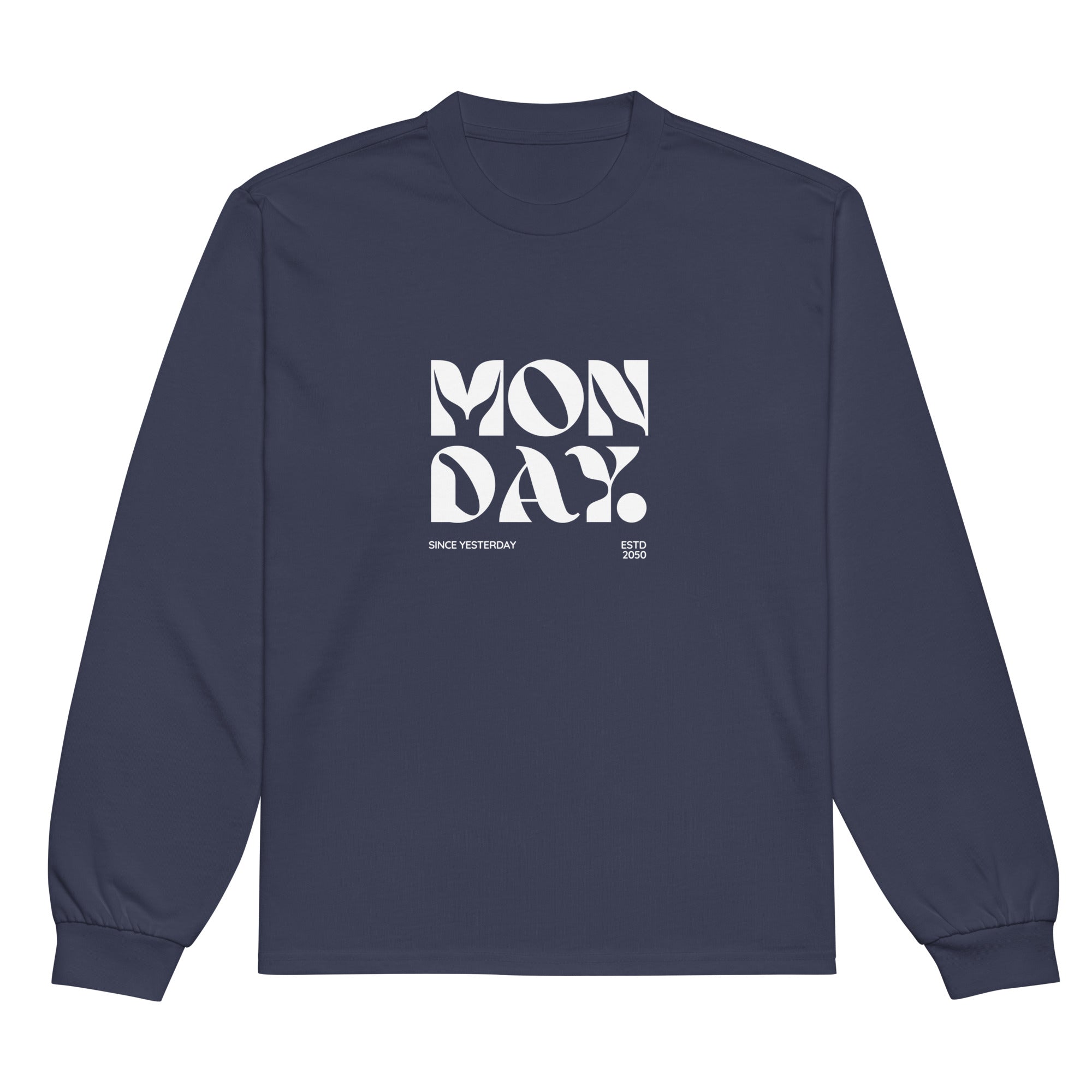 Unisex Premium Heavyweight Long Sleeve Shirt | Monday long sleeve shirt AwRans Clothing unisex-premium-heavyweight-long-sleeve-shirt-midnight-blue-front-67eaac5801b53