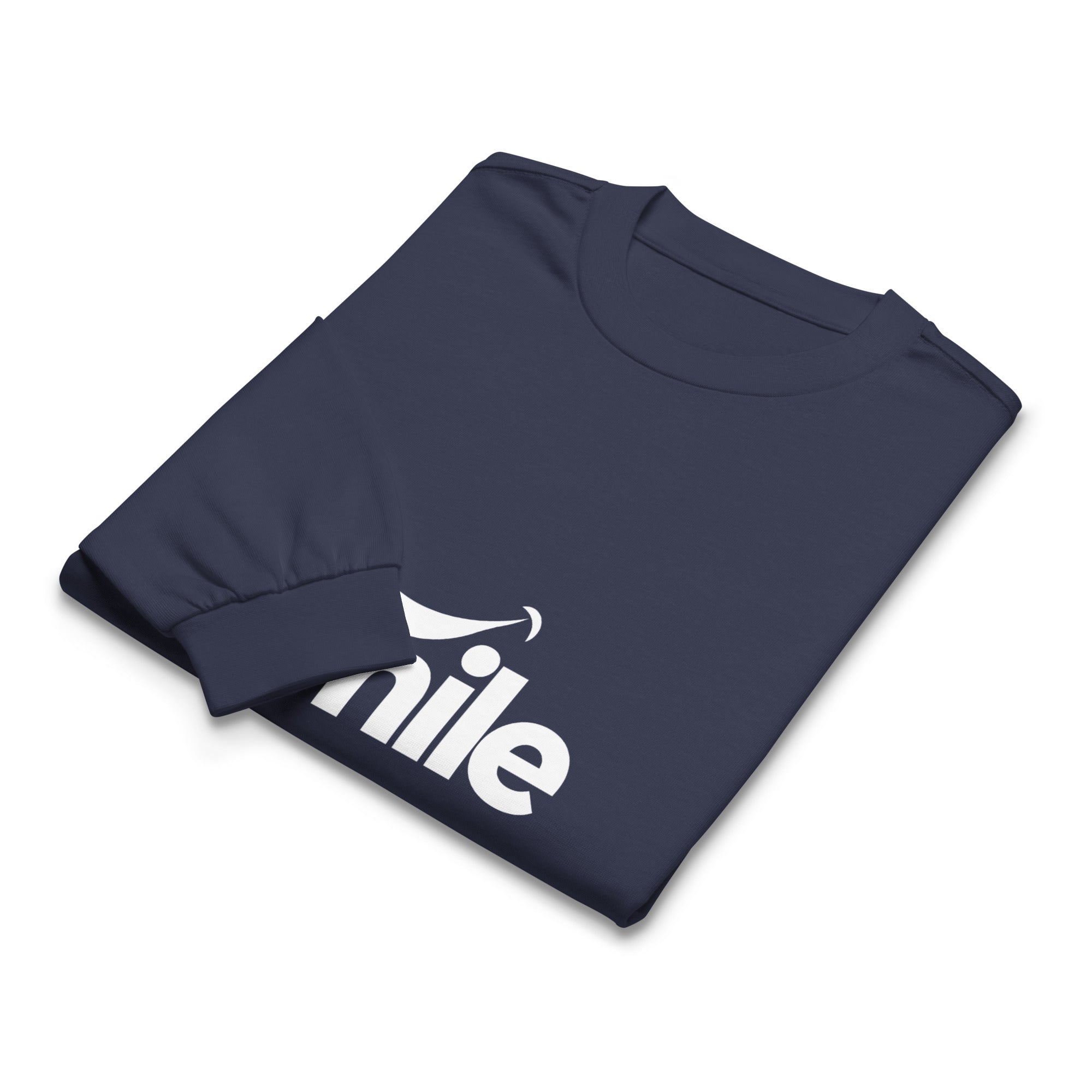 Unisex Premium Heavyweight Long Sleeve Shirt | Smile long sleeve shirt AwRans Clothing unisex-premium-heavyweight-long-sleeve-shirt-midnight-blue-front-67f29f0182f7f