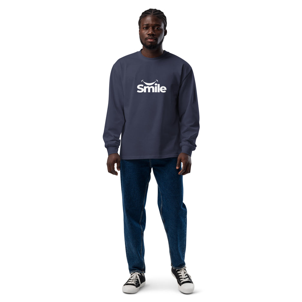 Unisex Premium Heavyweight Long Sleeve Shirt | Smile long sleeve shirt AwRans Clothing unisex-premium-heavyweight-long-sleeve-shirt-midnight-blue-front-67f29f0184ada