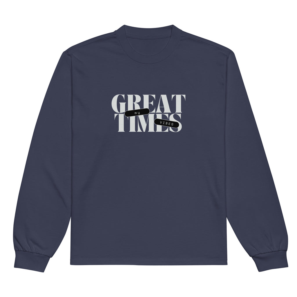 Unisex Premium Heavyweight Long Sleeve Shirt | My Vibes Great Time long sleeve shirt AwRans Clothing unisex-premium-heavyweight-long-sleeve-shirt-midnight-blue-front-67f2a050c3a13