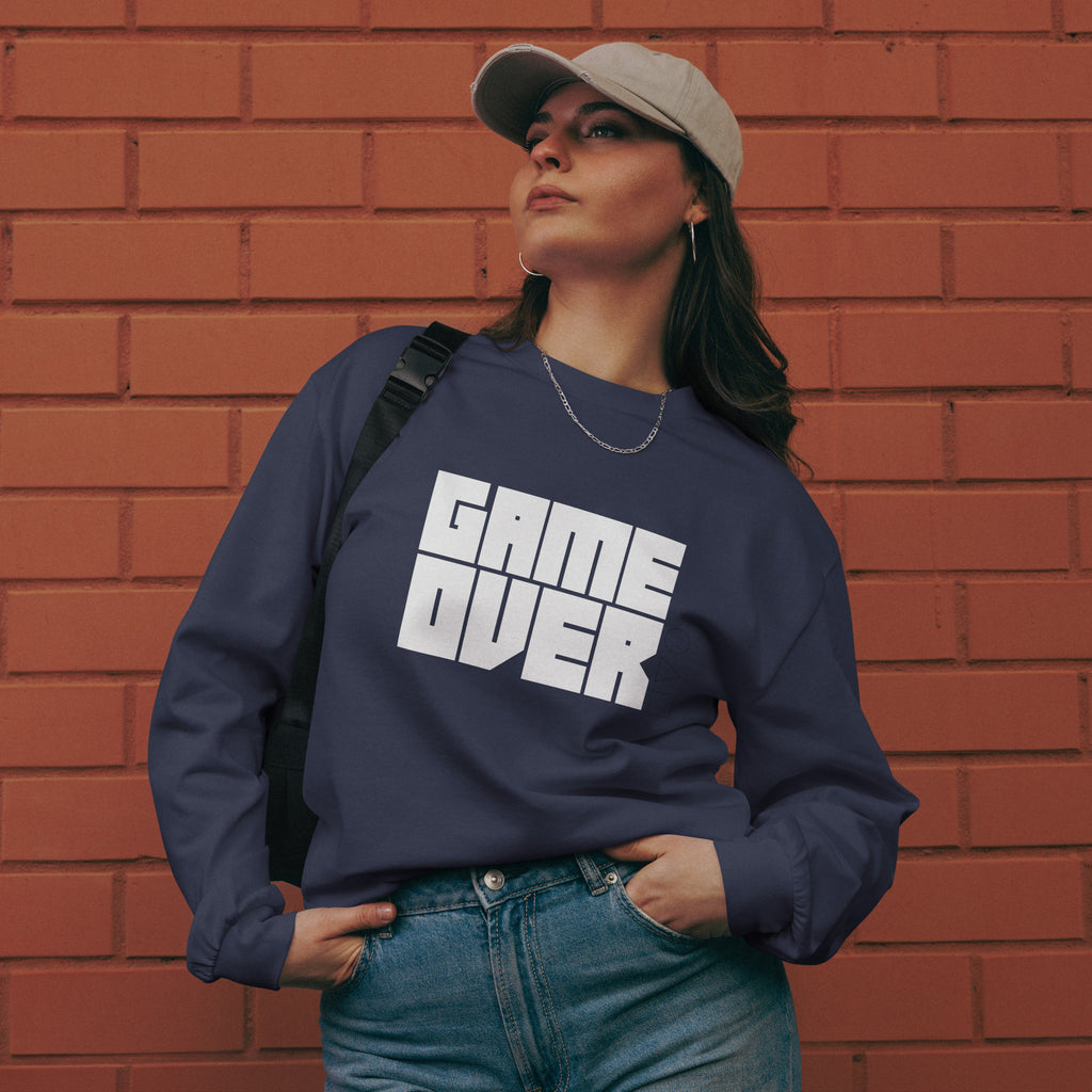 Unisex Premium Heavyweight Long Sleeve Shirt | Game Over long sleeve shirt AwRans Clothing unisex-premium-heavyweight-long-sleeve-shirt-midnight-blue-front-67f2c242b8265