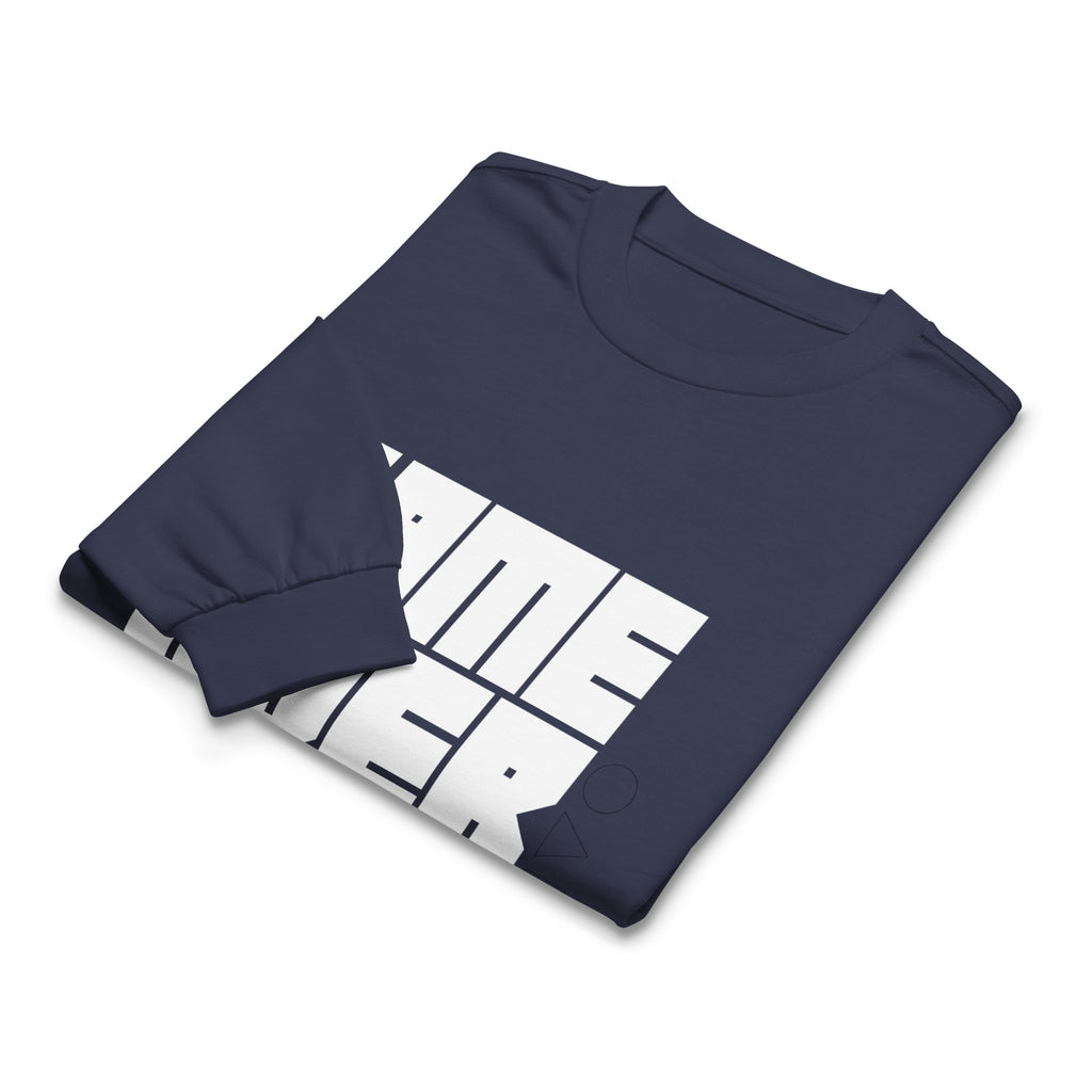 Unisex Premium Heavyweight Long Sleeve Shirt | Game Over long sleeve shirt AwRans Clothing unisex-premium-heavyweight-long-sleeve-shirt-midnight-blue-front-67f2c242b8db2
