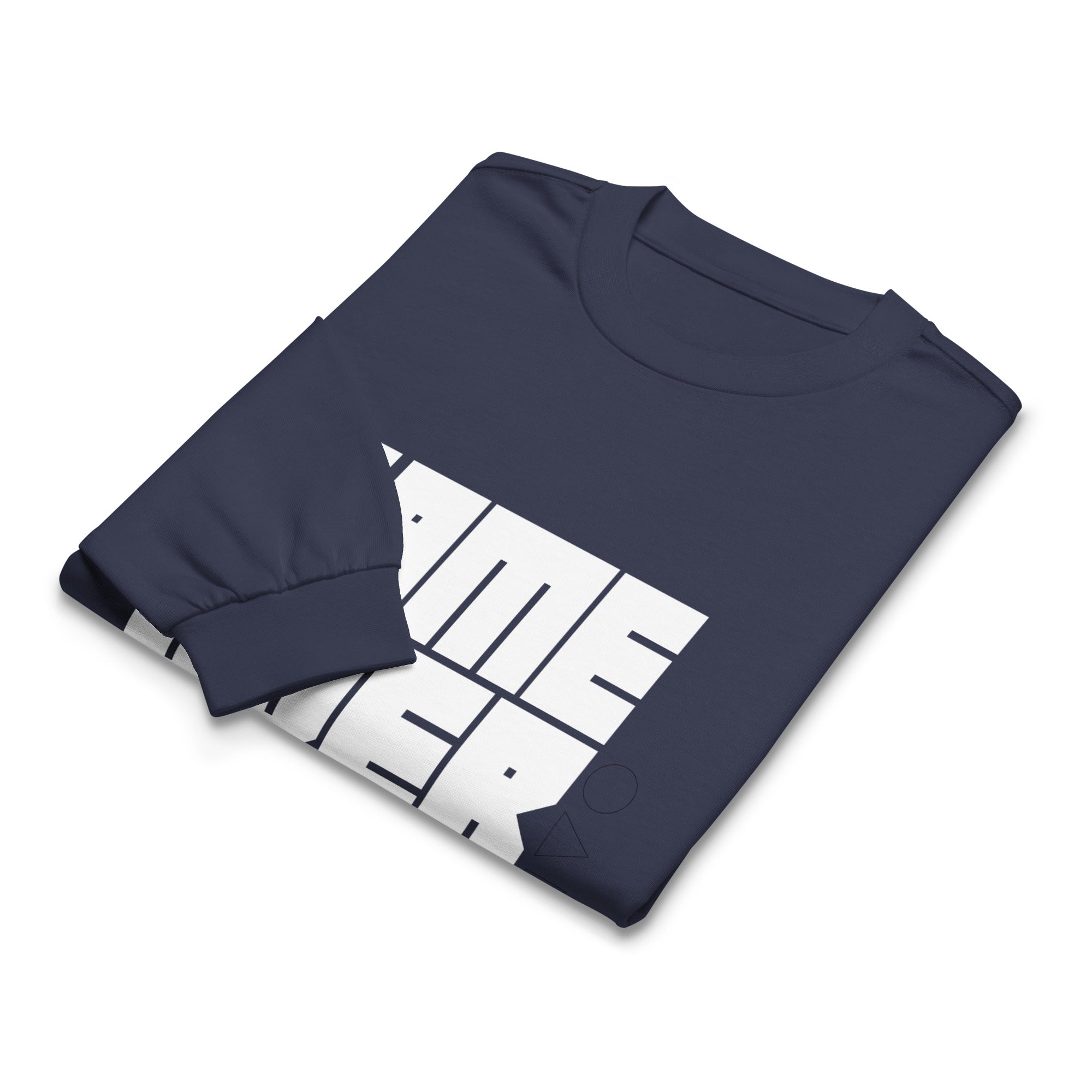 Unisex Premium Heavyweight Long Sleeve Shirt | Game Over long sleeve shirt AwRans Clothing unisex-premium-heavyweight-long-sleeve-shirt-midnight-blue-front-67f2c242b8db2