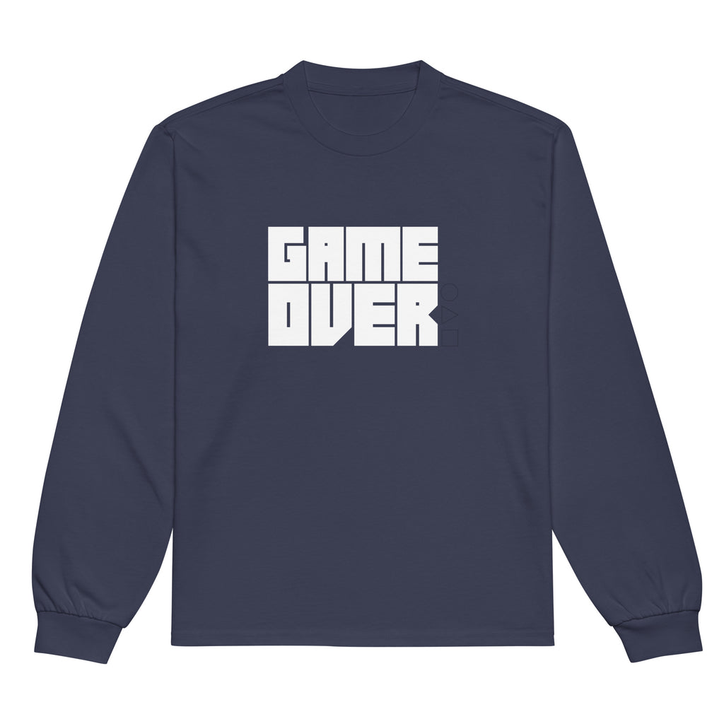 Unisex Premium Heavyweight Long Sleeve Shirt | Game Over long sleeve shirt AwRans Clothing unisex-premium-heavyweight-long-sleeve-shirt-midnight-blue-front-67f2c242b9324