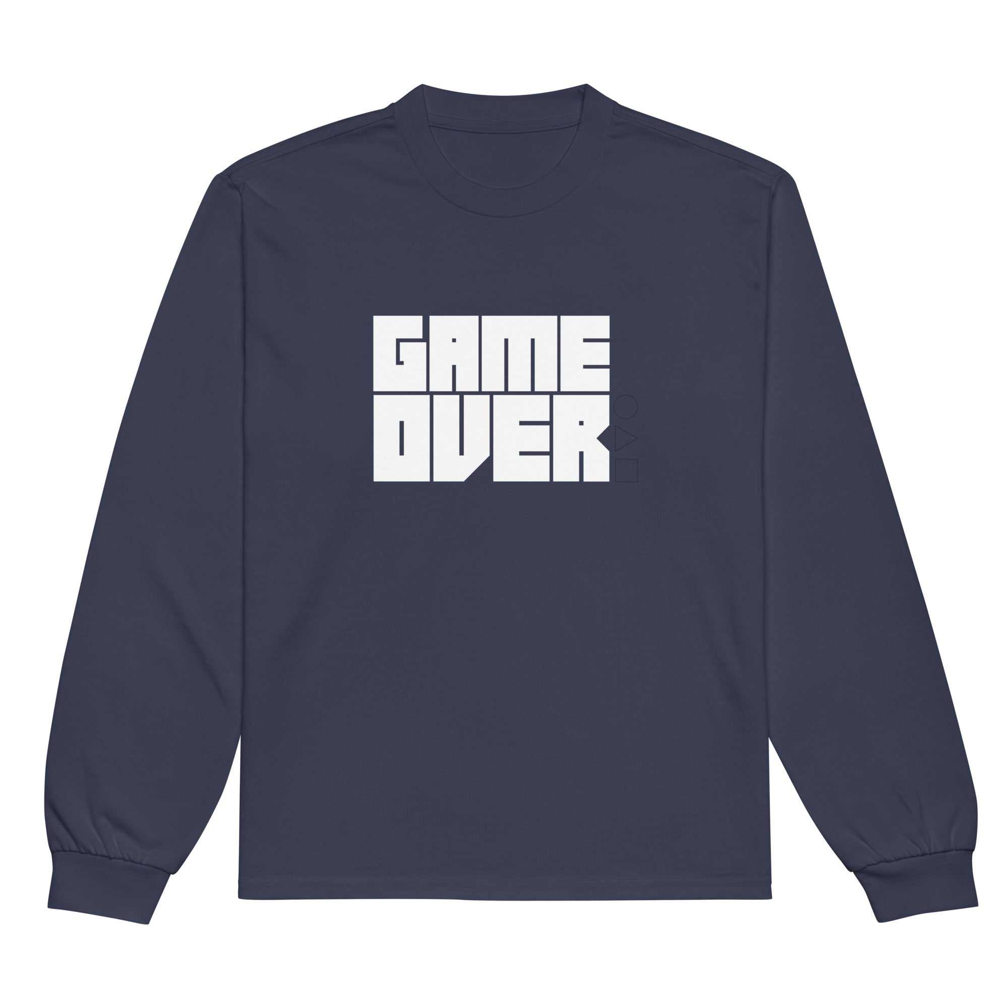 Unisex Premium Heavyweight Long Sleeve Shirt | Game Over long sleeve shirt AwRans Clothing unisex-premium-heavyweight-long-sleeve-shirt-midnight-blue-front-67f2c242b9324
