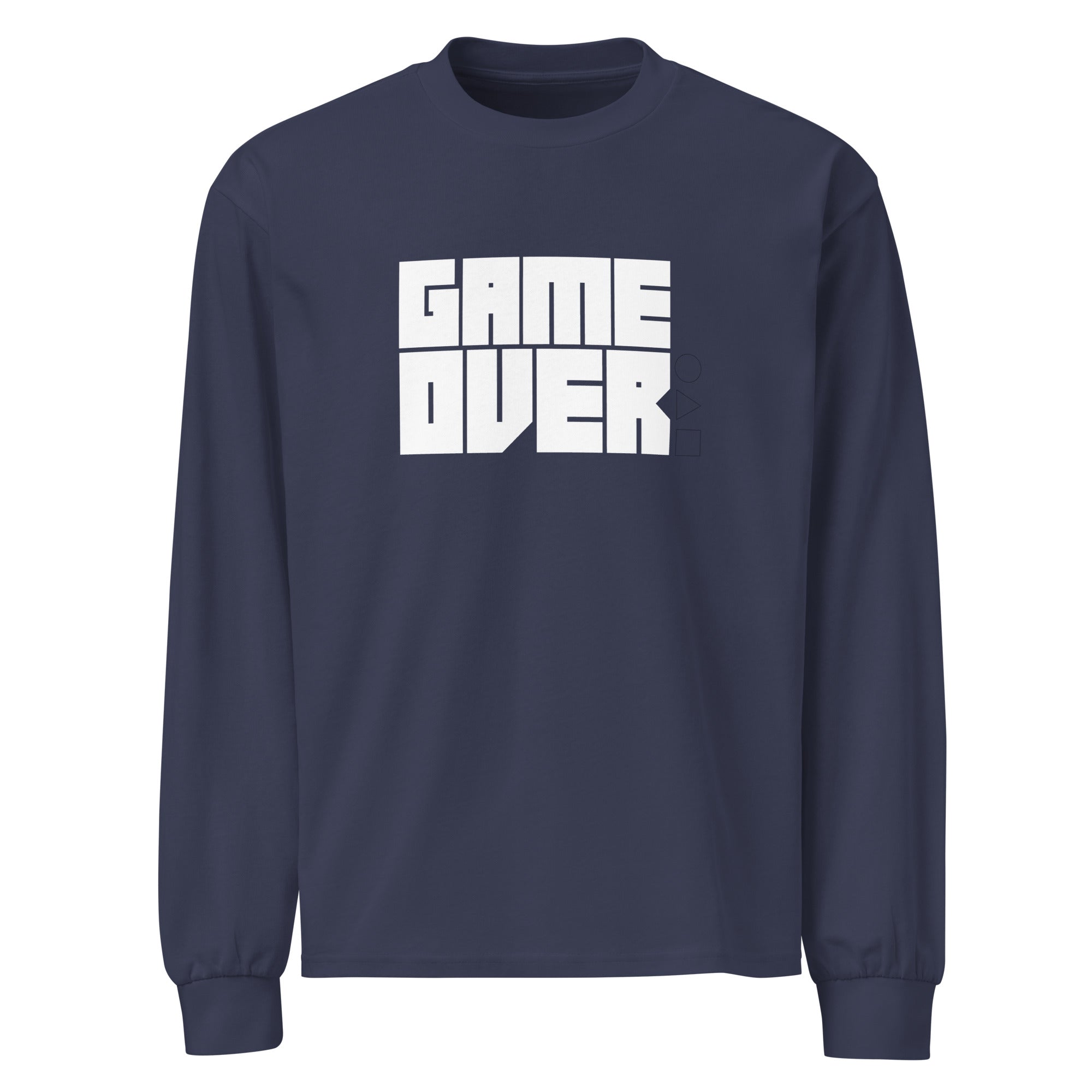 Unisex Premium Heavyweight Long Sleeve Shirt | Game Over Midnight Blue long sleeve shirt AwRans Clothing unisex-premium-heavyweight-long-sleeve-shirt-midnight-blue-front-67f2c242bc0da