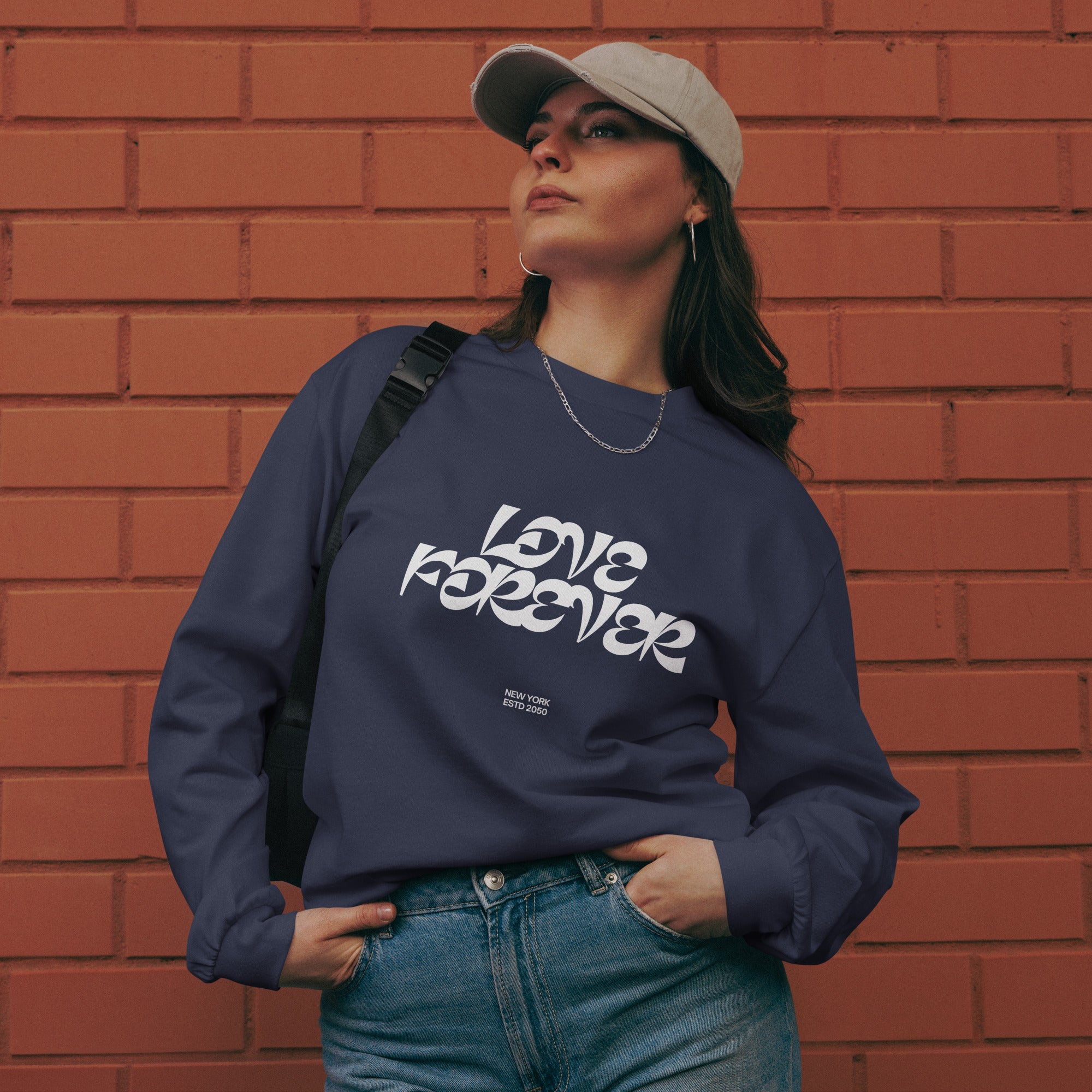 Unisex Premium Heavyweight Long Sleeve Shirt | Love Forever long sleeve shirt AwRans Clothing unisex-premium-heavyweight-long-sleeve-shirt-midnight-blue-front-67f2c2d8abfea