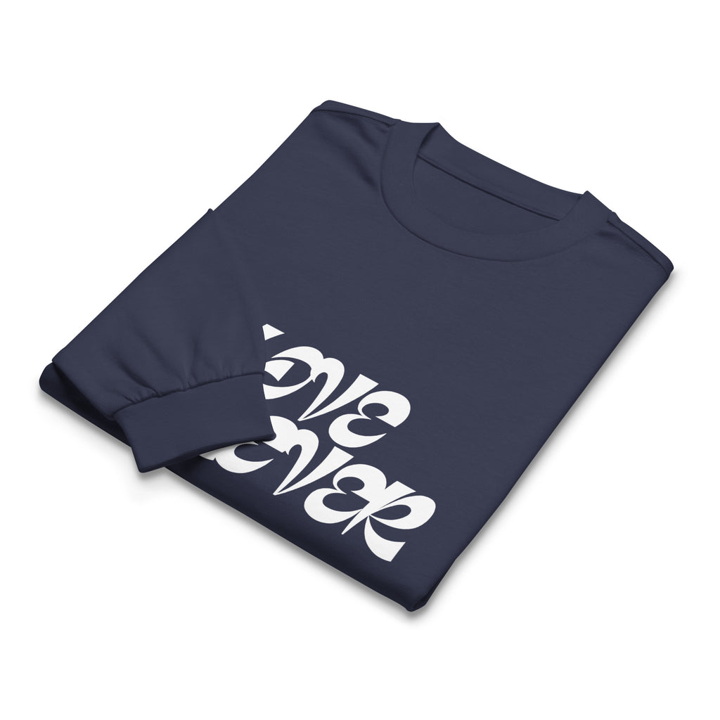 Unisex Premium Heavyweight Long Sleeve Shirt | Love Forever long sleeve shirt AwRans Clothing unisex-premium-heavyweight-long-sleeve-shirt-midnight-blue-front-67f2c2d8ae228