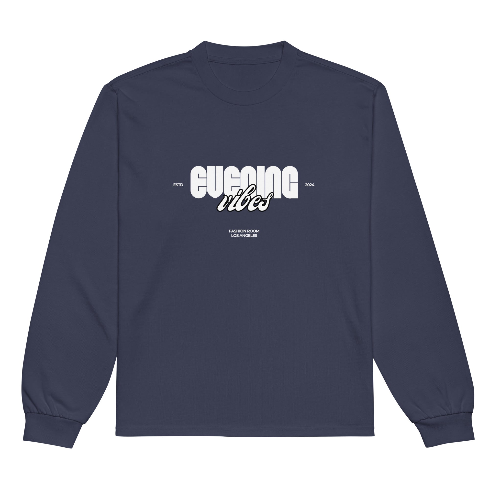 Unisex Premium Heavyweight Long Sleeve Shirt | Evening Vibes long sleeve shirt AwRans Clothing unisex-premium-heavyweight-long-sleeve-shirt-midnight-blue-front-67f2c4171e58e