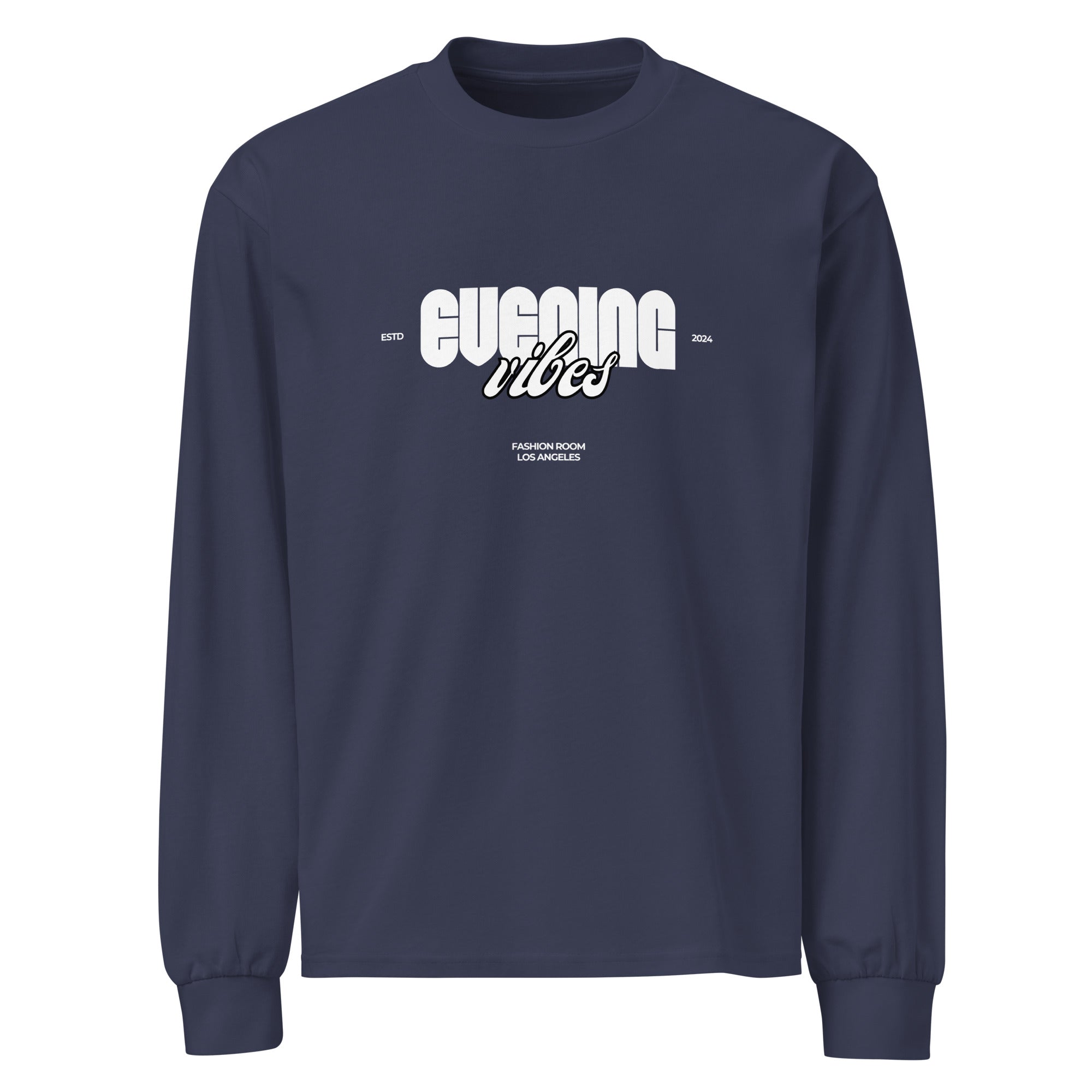 Unisex Premium Heavyweight Long Sleeve Shirt | Evening Vibes Midnight Blue long sleeve shirt AwRans Clothing unisex-premium-heavyweight-long-sleeve-shirt-midnight-blue-front-67f2c4172e887