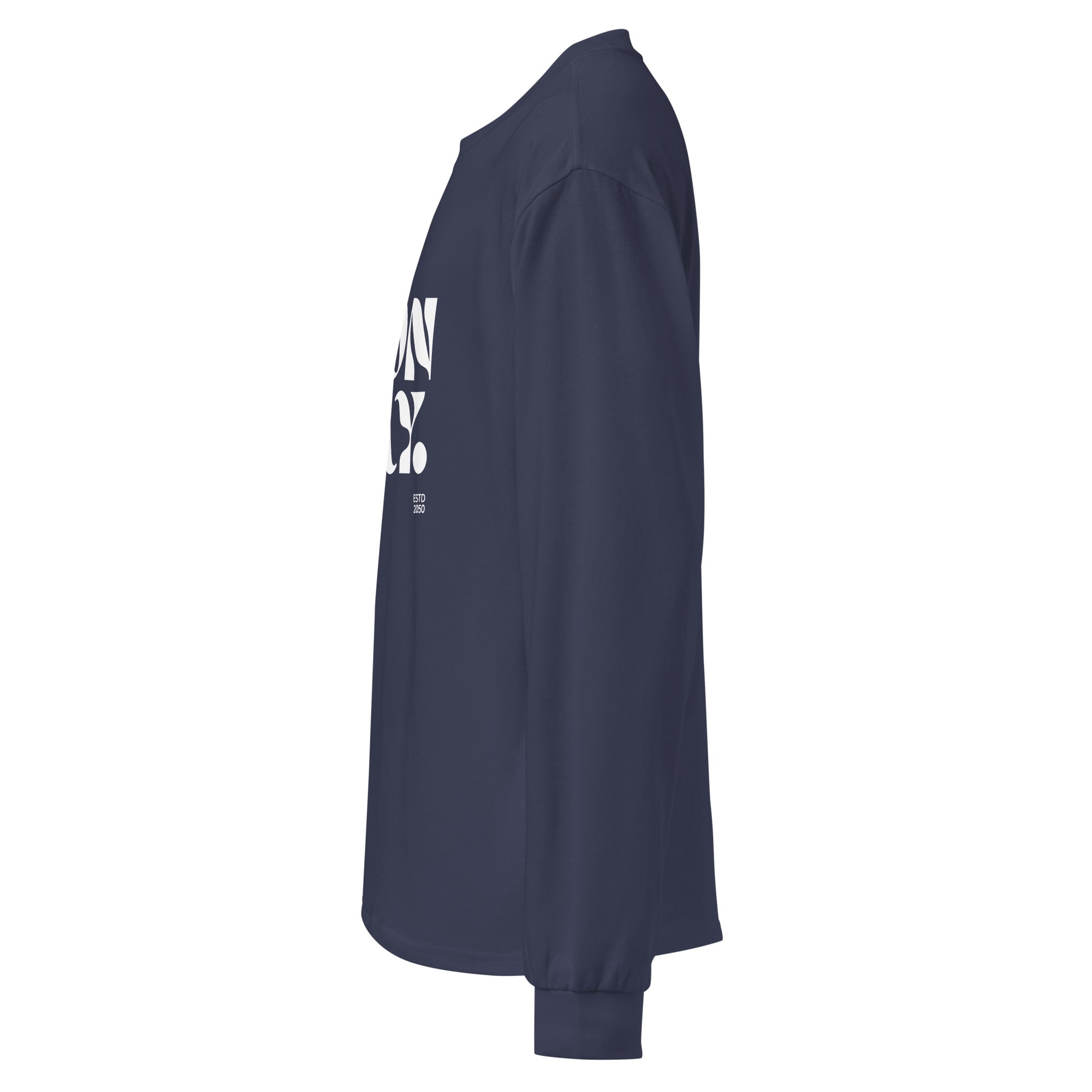 Unisex Premium Heavyweight Long Sleeve Shirt | Monday long sleeve shirt AwRans Clothing unisex-premium-heavyweight-long-sleeve-shirt-midnight-blue-left-67eaac583a980