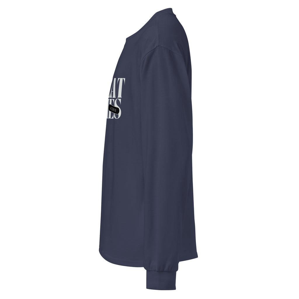 Unisex Premium Heavyweight Long Sleeve Shirt | My Vibes Great Time long sleeve shirt AwRans Clothing unisex-premium-heavyweight-long-sleeve-shirt-midnight-blue-left-67f2a050c797b