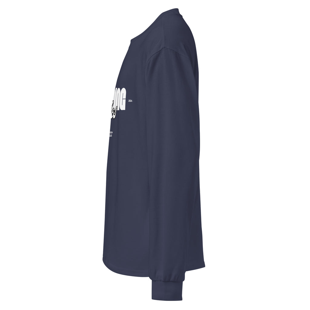 Unisex Premium Heavyweight Long Sleeve Shirt | Evening Vibes long sleeve shirt AwRans Clothing unisex-premium-heavyweight-long-sleeve-shirt-midnight-blue-left-67f2c4172f3c8