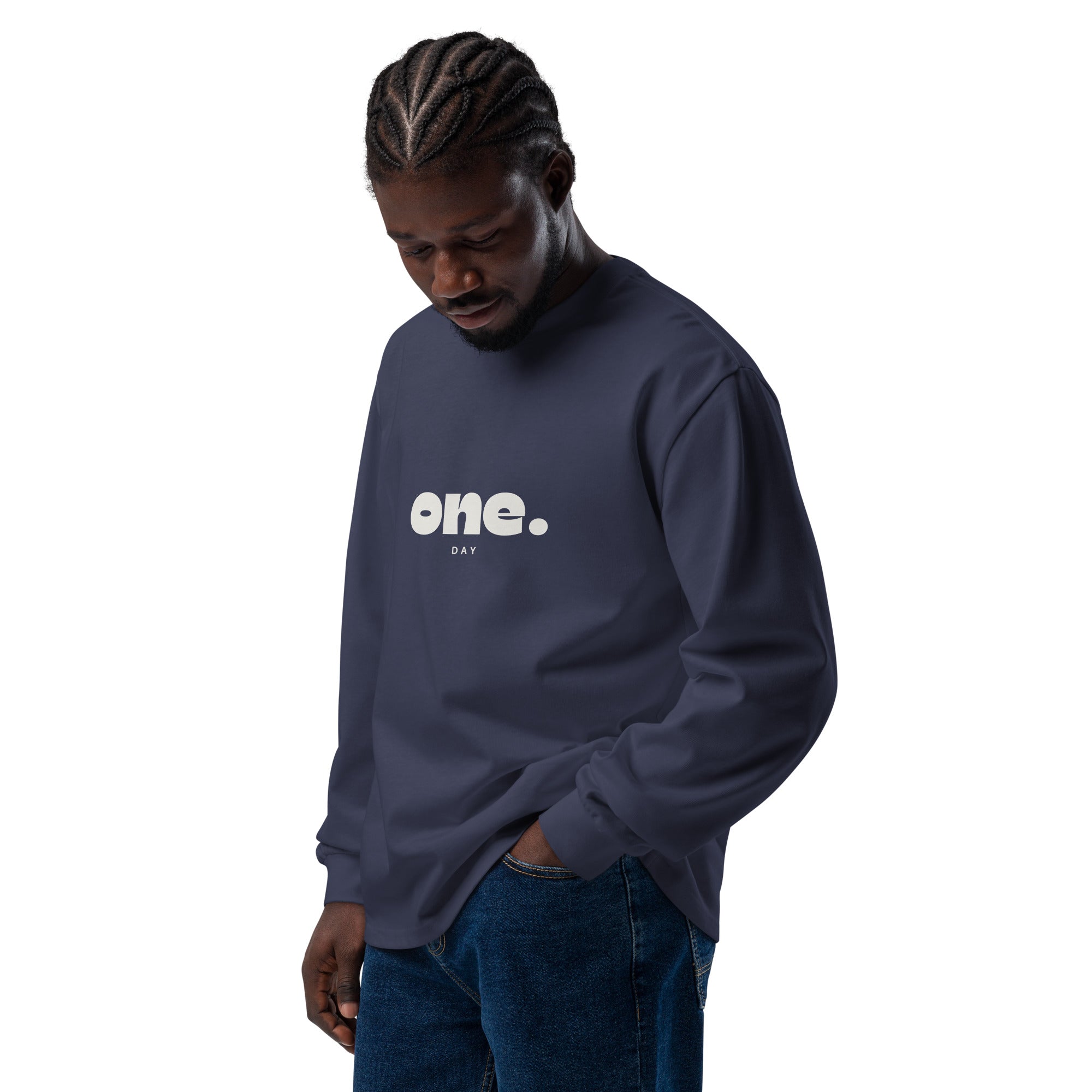 Unisex Premium Heavyweight Long Sleeve Shirt | One Day long sleeve shirt AwRans Clothing unisex-premium-heavyweight-long-sleeve-shirt-midnight-blue-left-front-67eaaaf87e9b9