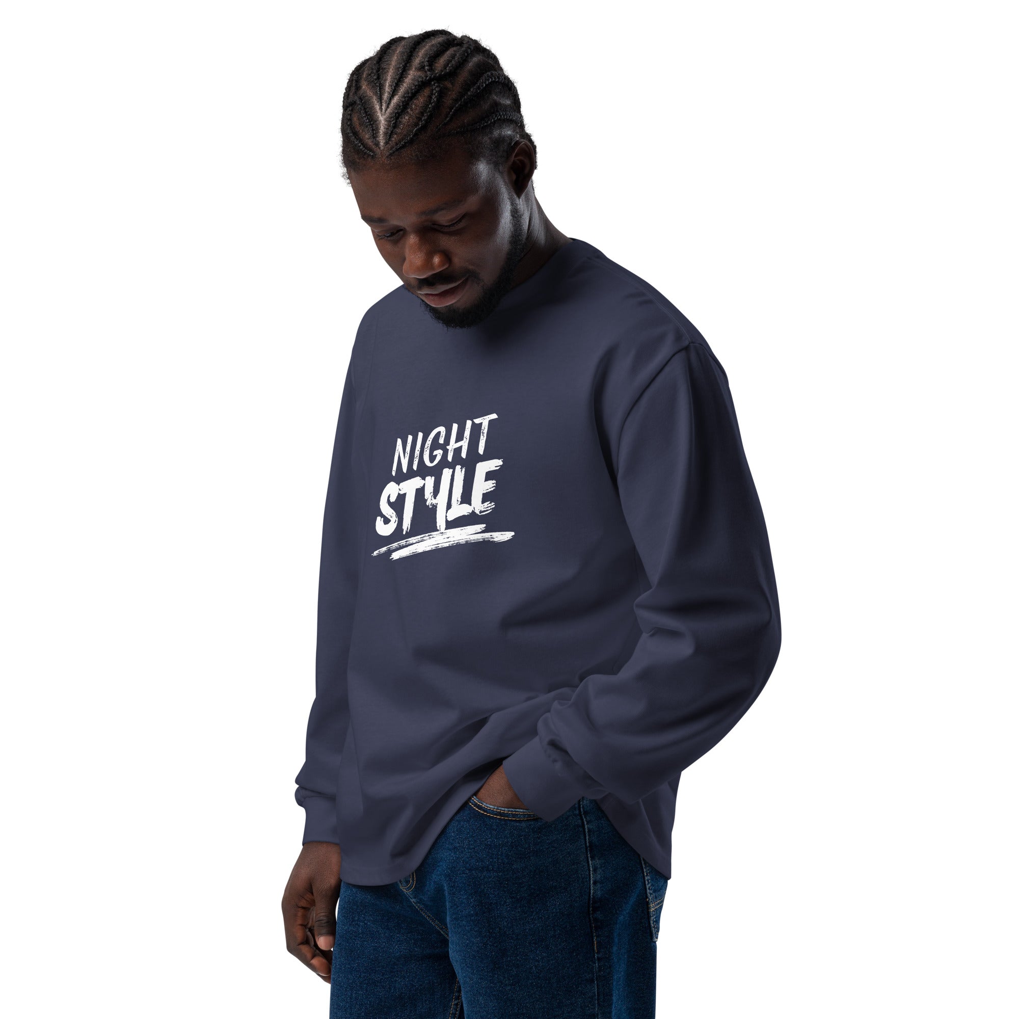 Unisex Premium Heavyweight Long Sleeve Shirt | Night Style long sleeve shirt AwRans Clothing unisex-premium-heavyweight-long-sleeve-shirt-midnight-blue-left-front-67eaaba79e17e