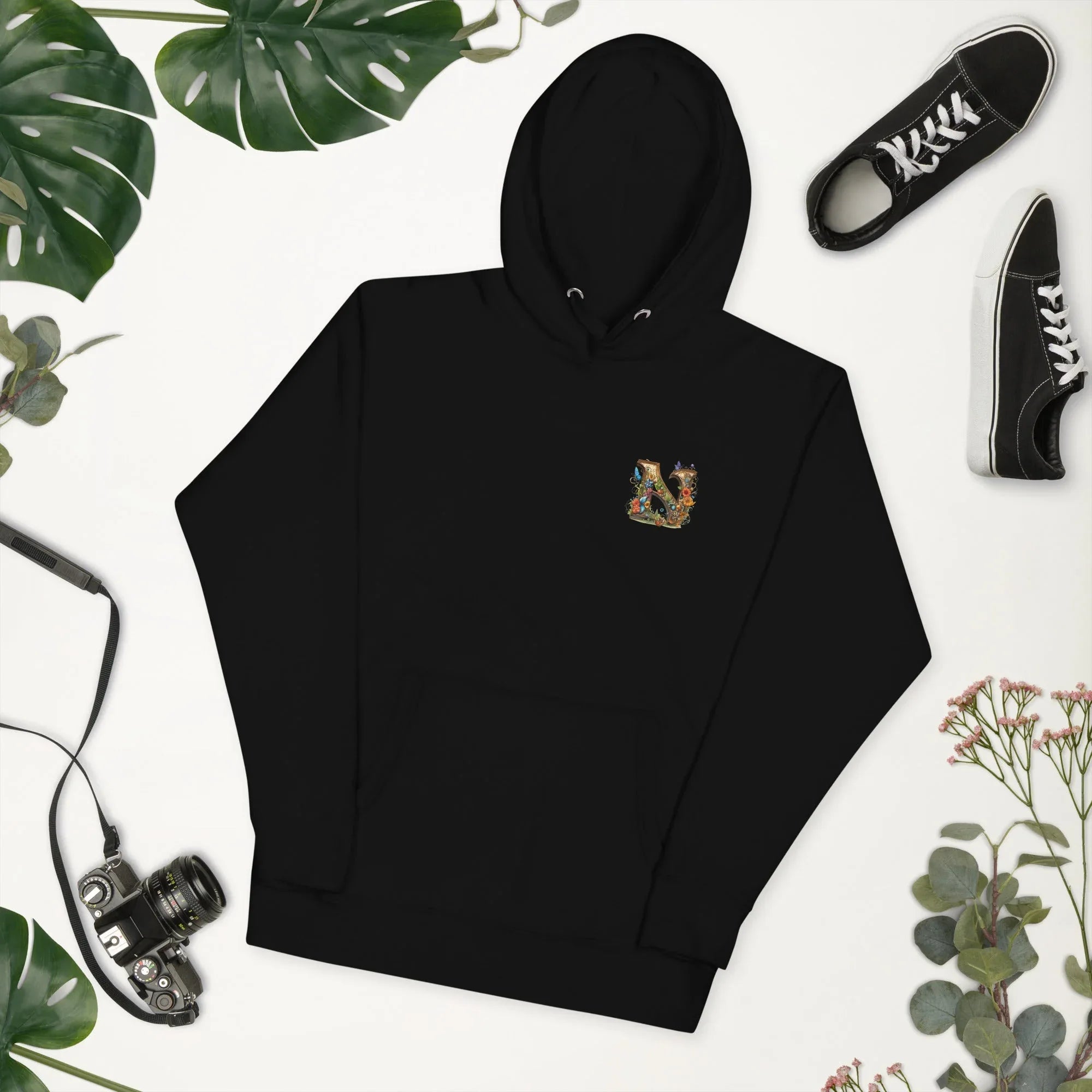 Unisex | N's Roses Hoodie hoodie AwRans Clothing unisex-premium-hoodie-black-front-2-66183a820429e