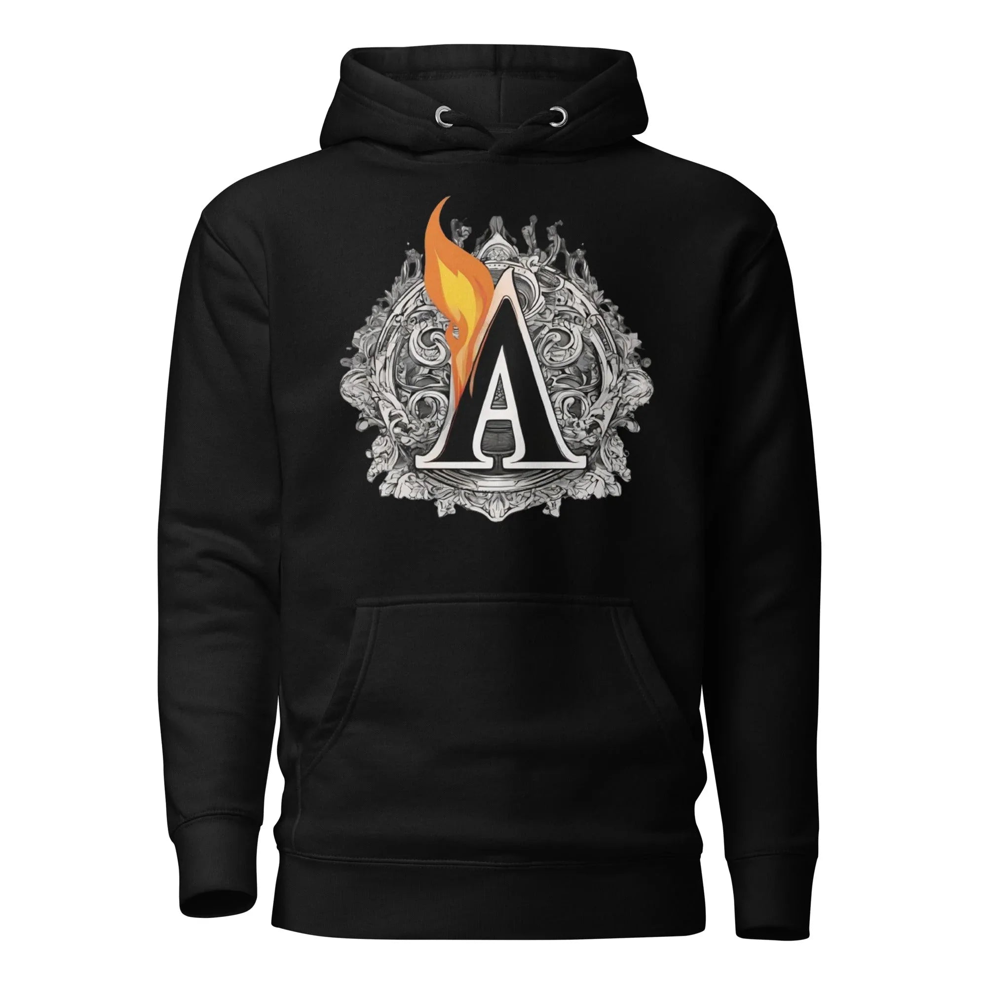 Unisex | The Burning A Hoodie Black hoodie AwRans Clothing unisex-premium-hoodie-black-front-6617f15b6331c