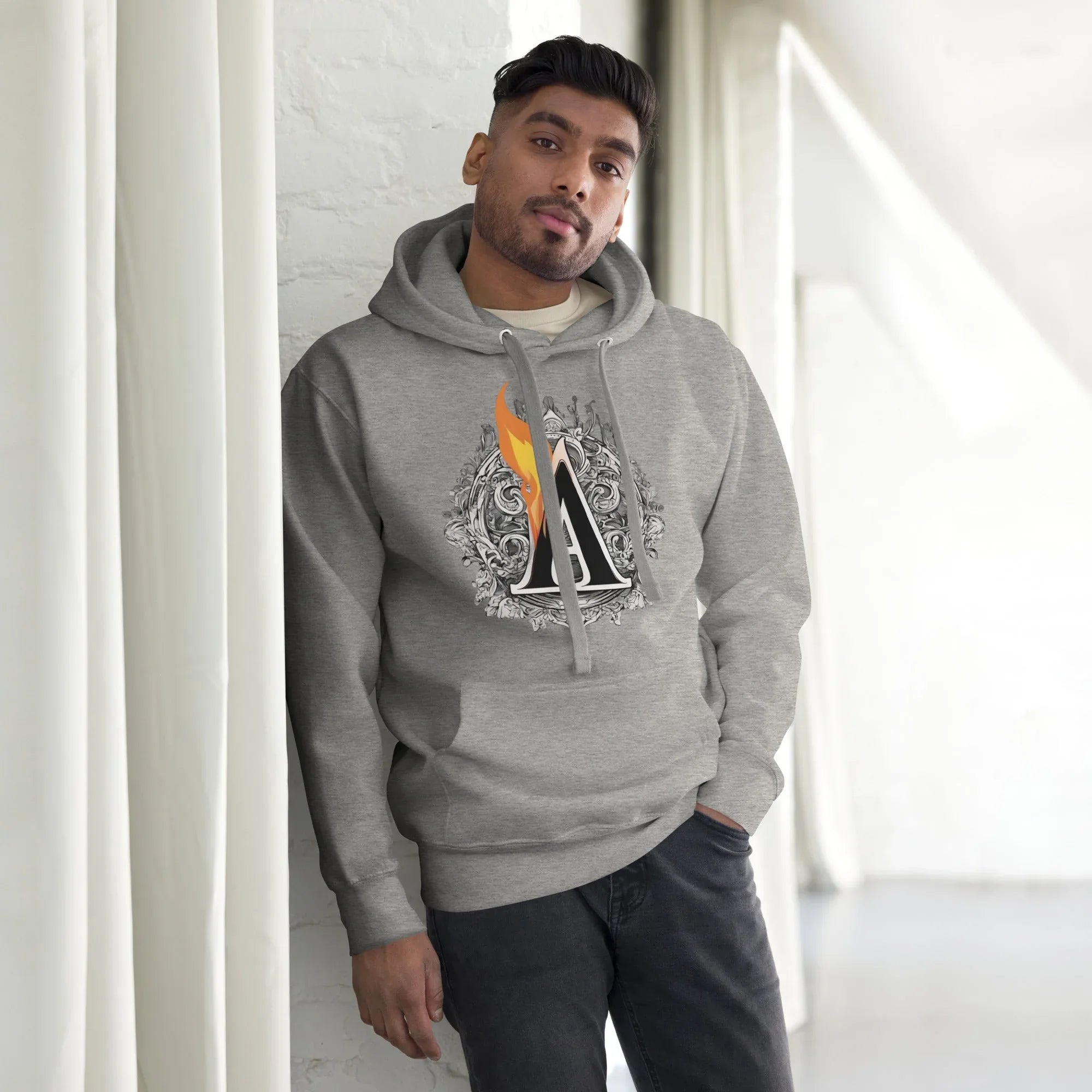 Unisex | The Burning A Hoodie hoodie AwRans Clothing unisex-premium-hoodie-carbon-grey-front-6617f15b82055
