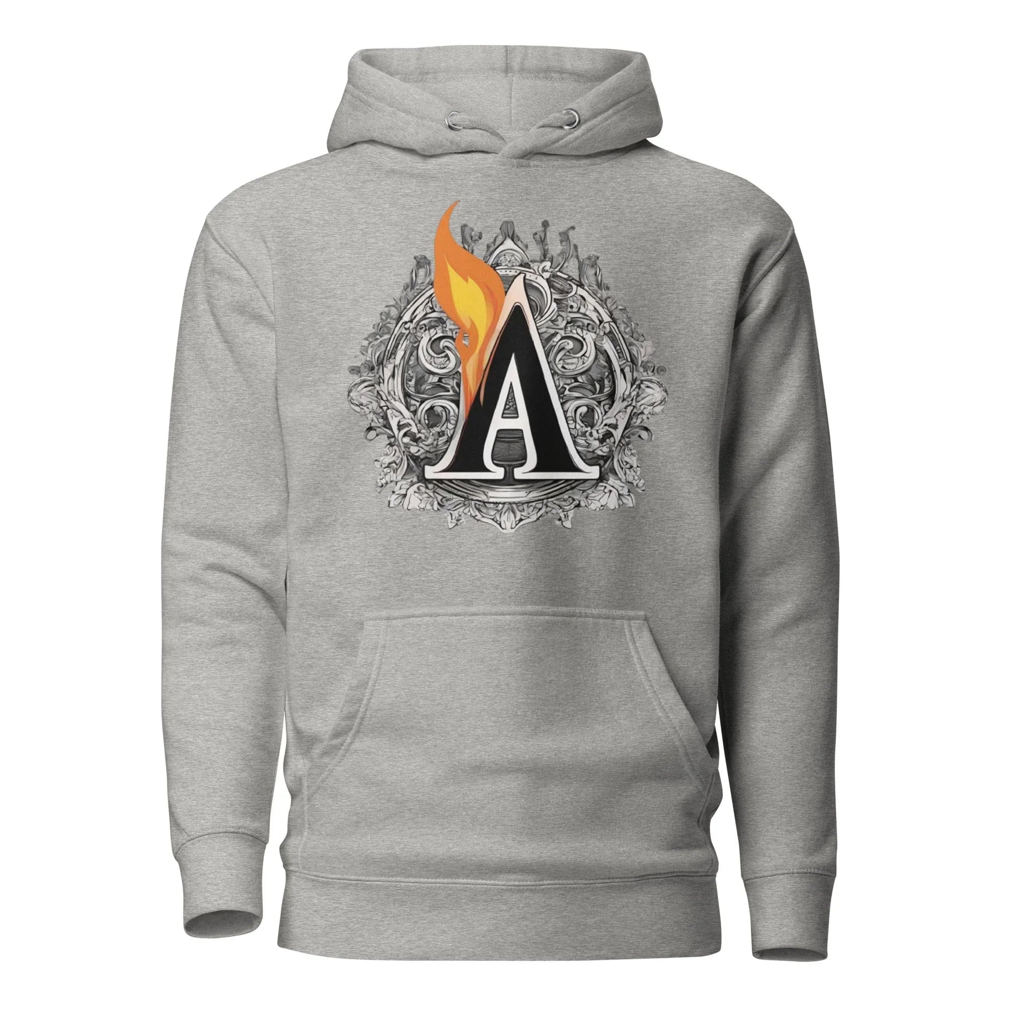 Unisex | The Burning A Hoodie Carbon Grey hoodie AwRans Clothing unisex-premium-hoodie-carbon-grey-front-6617f15b9bc56