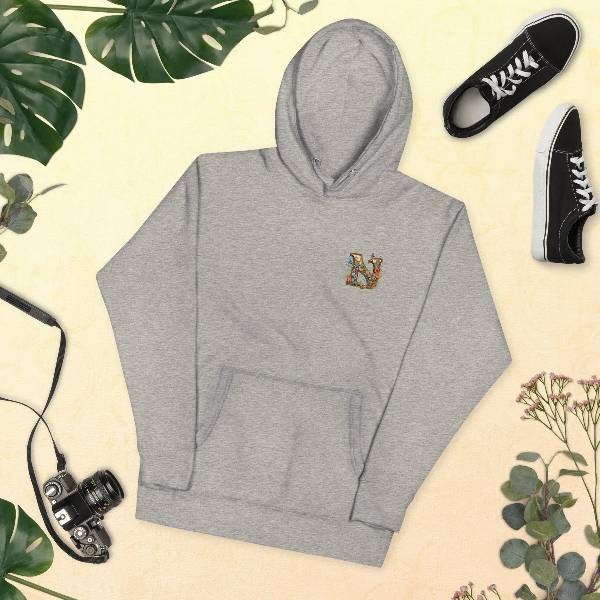 Unisex | N's Roses Hoodie Carbon Grey hoodie AwRans Clothing unisex-premium-hoodie-carbon-grey-front-66183a823f93c