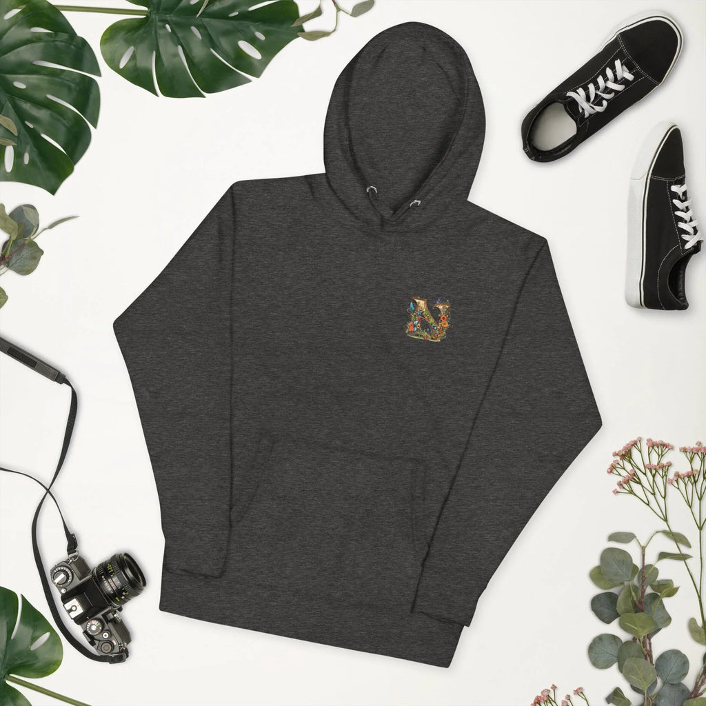 Unisex | N's Roses Hoodie hoodie AwRans Clothing unisex-premium-hoodie-charcoal-heather-front-2-66183a821320c