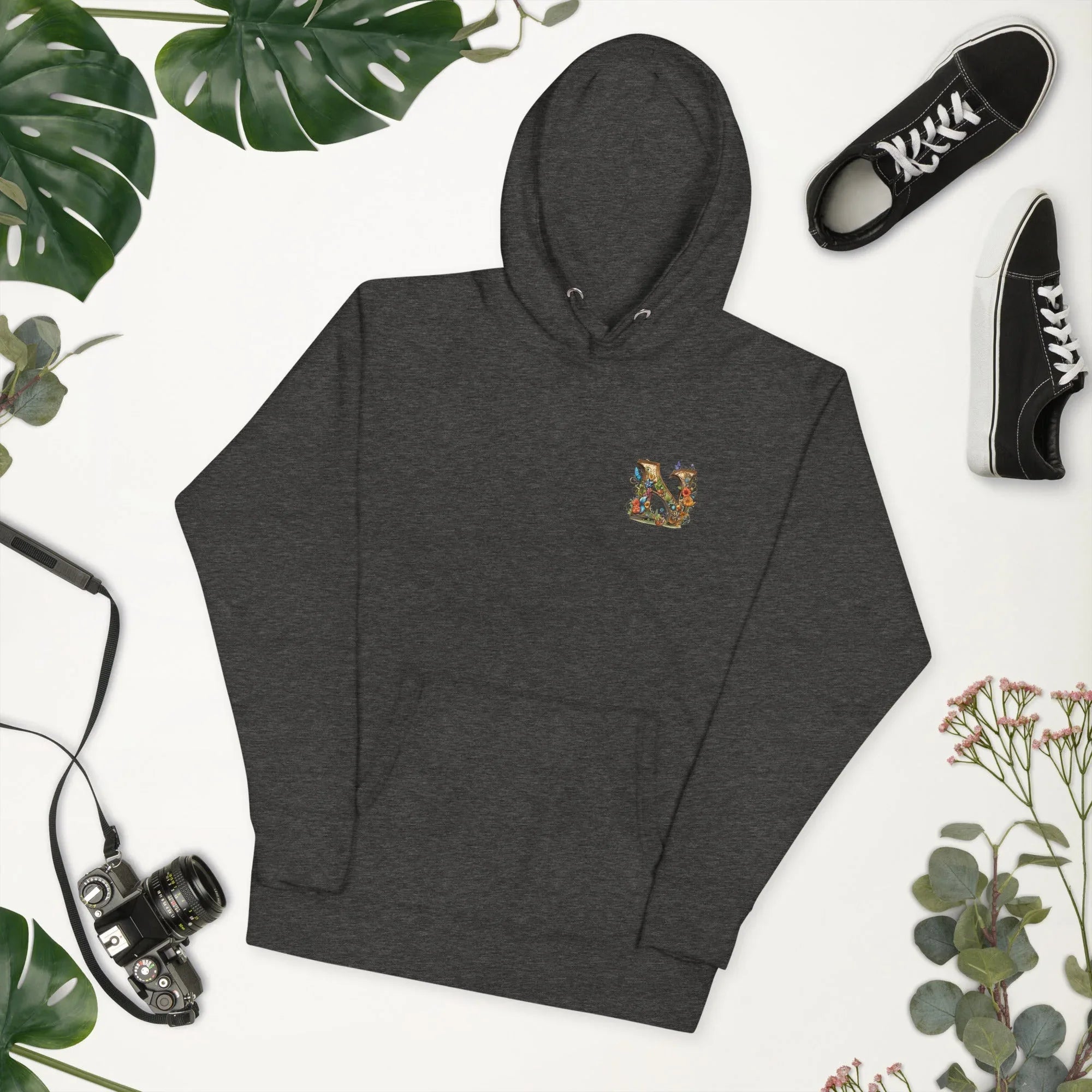 Unisex | N's Roses Hoodie hoodie AwRans Clothing unisex-premium-hoodie-charcoal-heather-front-2-66183a821320c