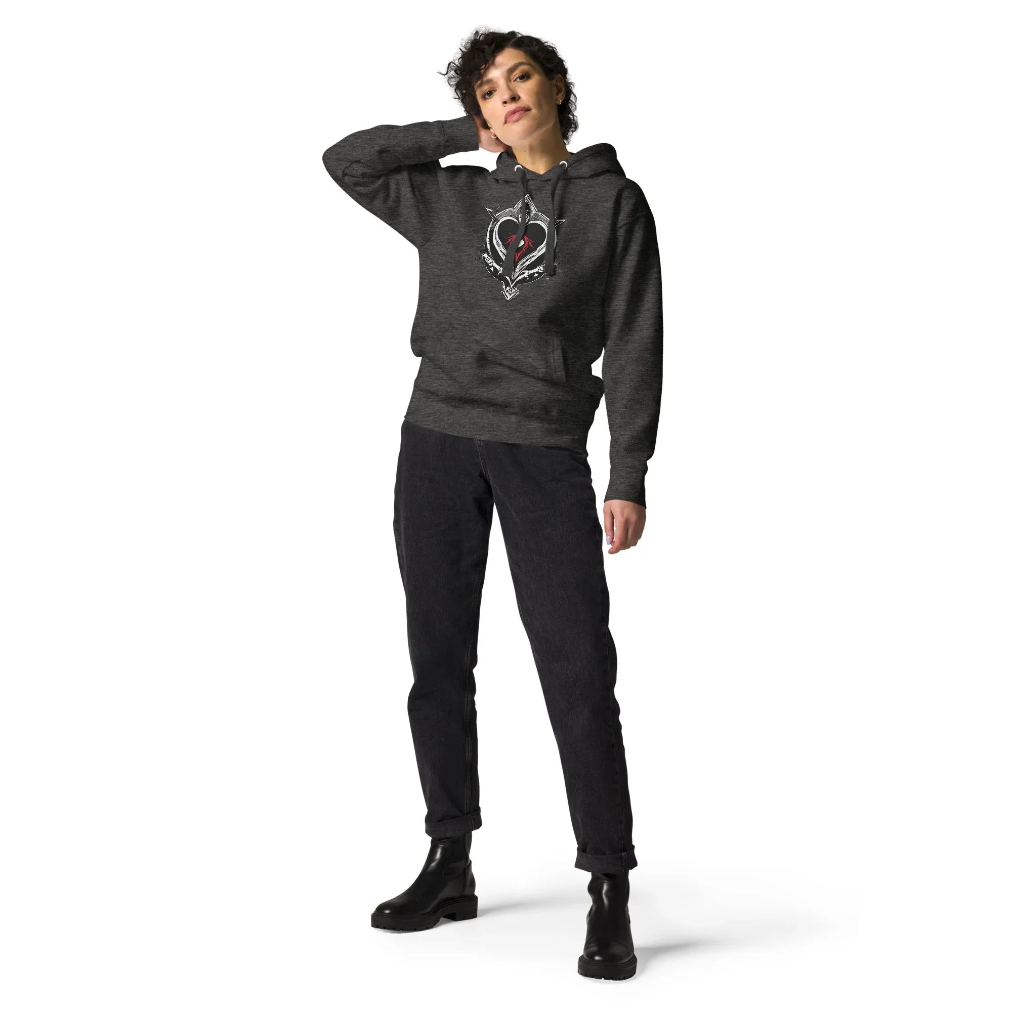 Unisex | Black Heart Candle Hoodie Charcoal Heather Hoodie AwRans Clothing unisex-premium-hoodie-charcoal-heather-front-65f2946d1f2b8