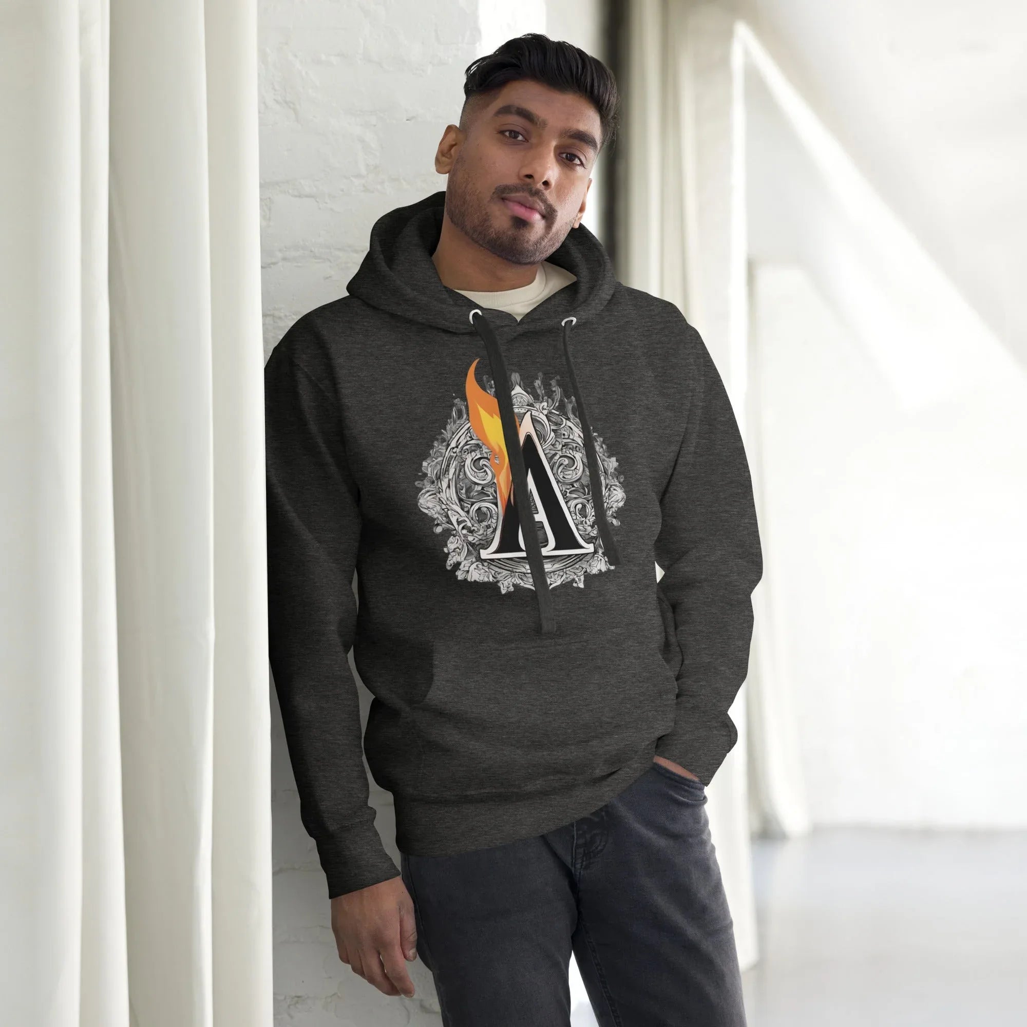 Unisex | The Burning A Hoodie hoodie AwRans Clothing unisex-premium-hoodie-charcoal-heather-front-6617f15b6bfaa
