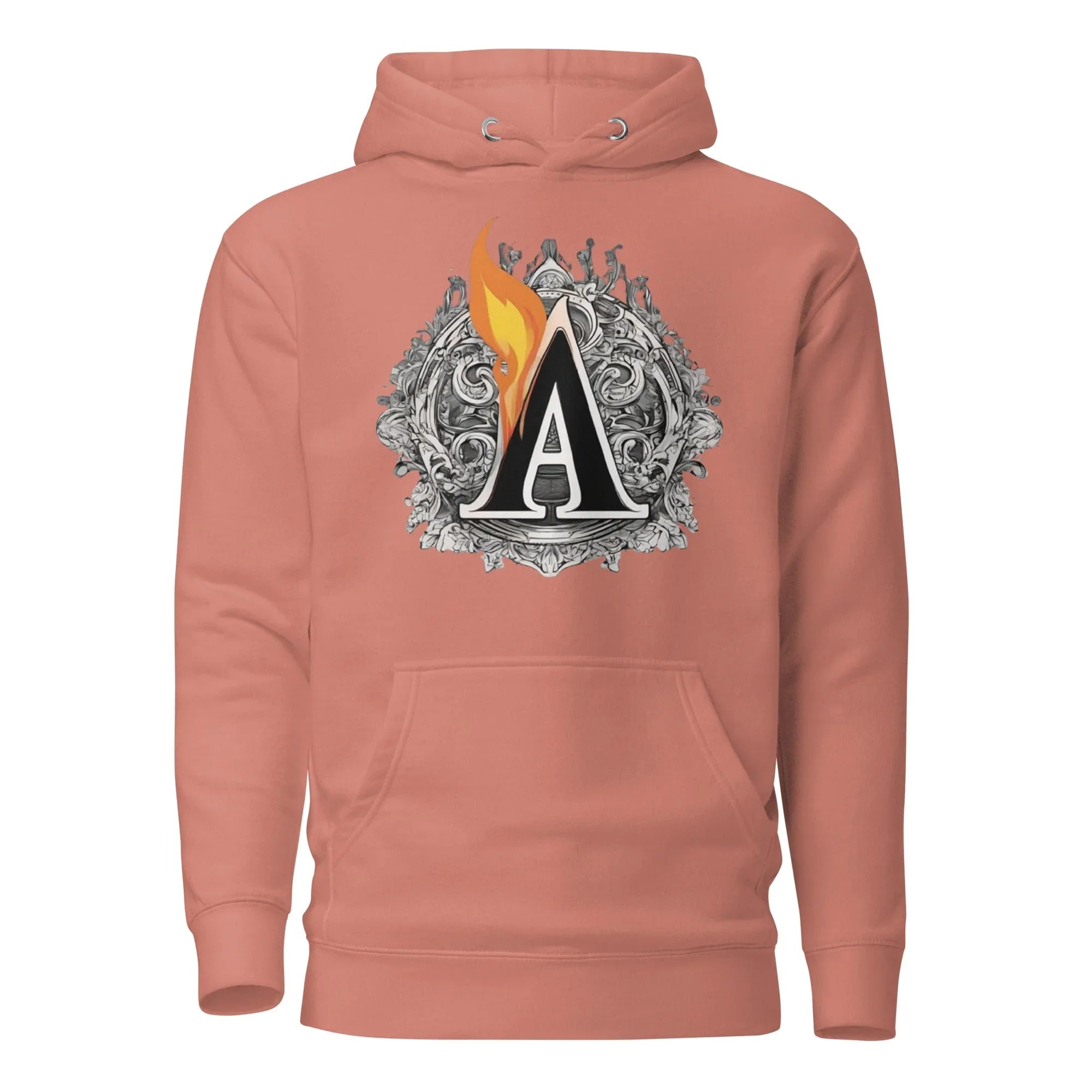 Unisex | The Burning A Hoodie Dusty Rose hoodie AwRans Clothing unisex-premium-hoodie-dusty-rose-front-6617f15b99211