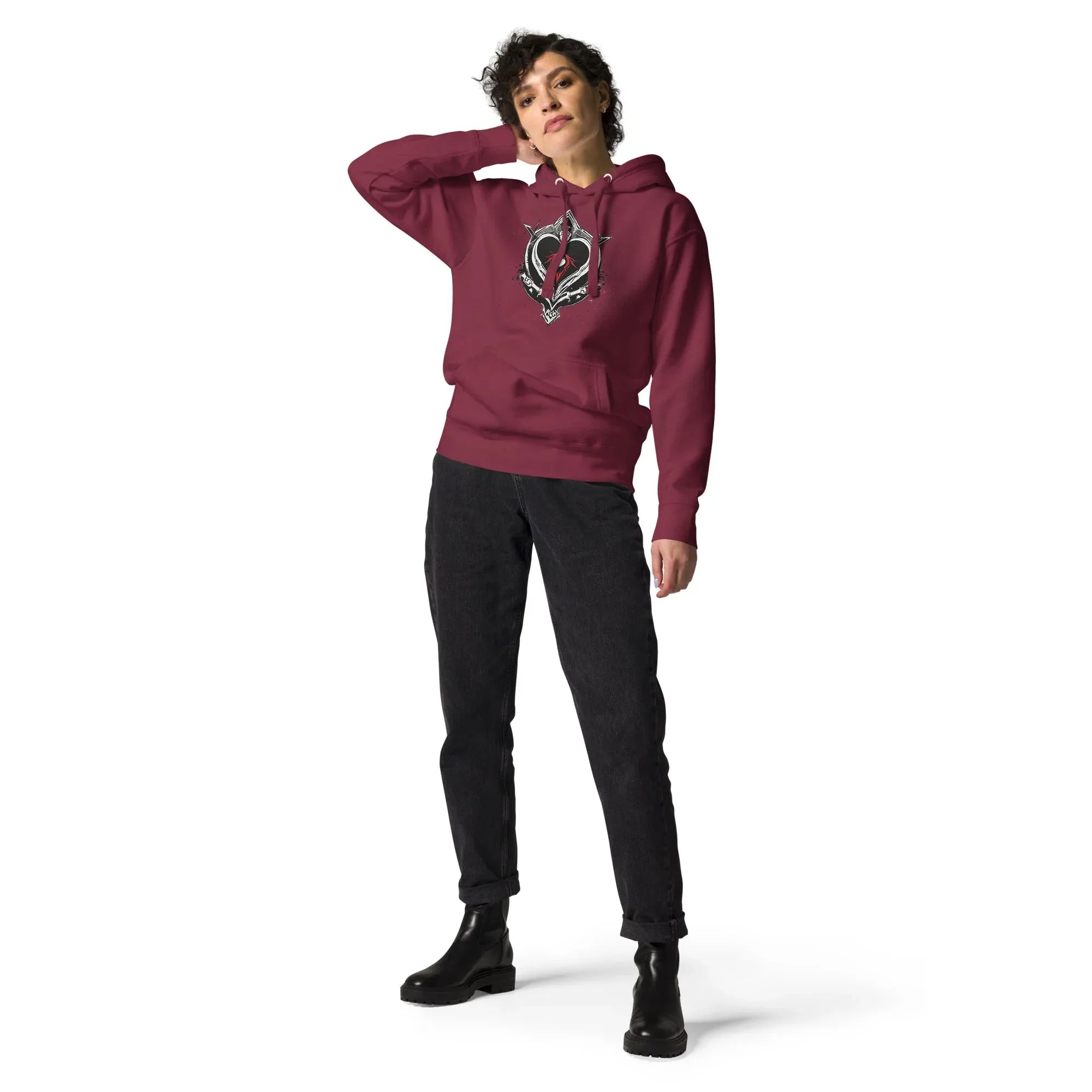 Unisex | Black Heart Candle Hoodie Maroon Hoodie AwRans Clothing unisex-premium-hoodie-maroon-front-65f2946d1cd1f