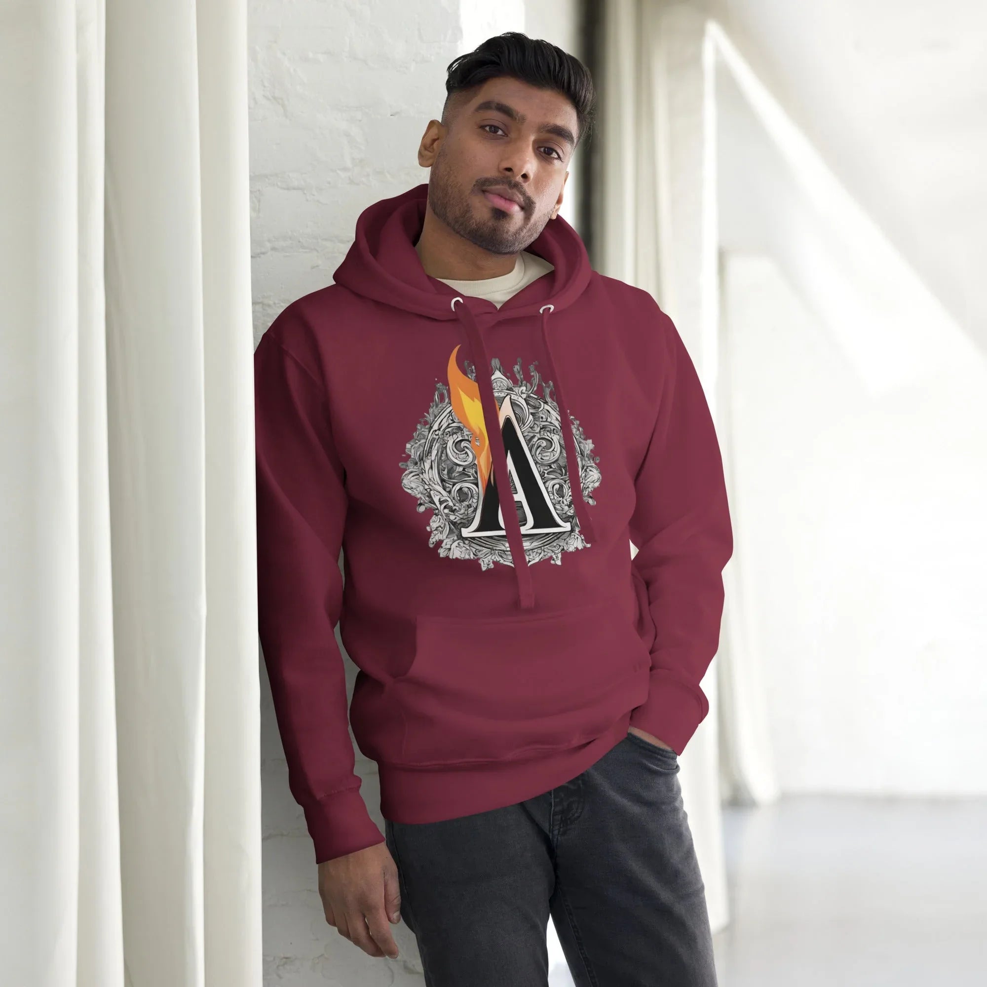 Unisex | The Burning A Hoodie hoodie AwRans Clothing unisex-premium-hoodie-maroon-front-6617f15b698f3
