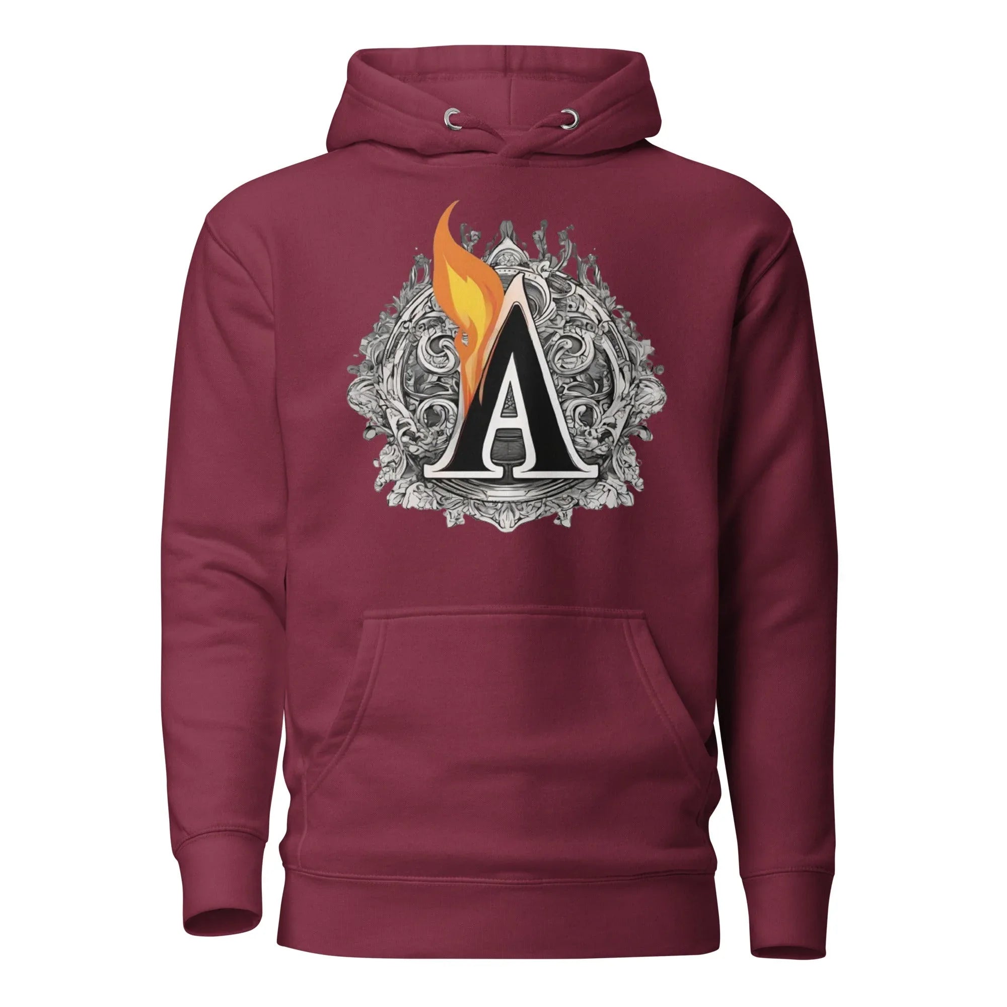 Unisex | The Burning A Hoodie Maroon hoodie AwRans Clothing unisex-premium-hoodie-maroon-front-6617f15b8f7d2