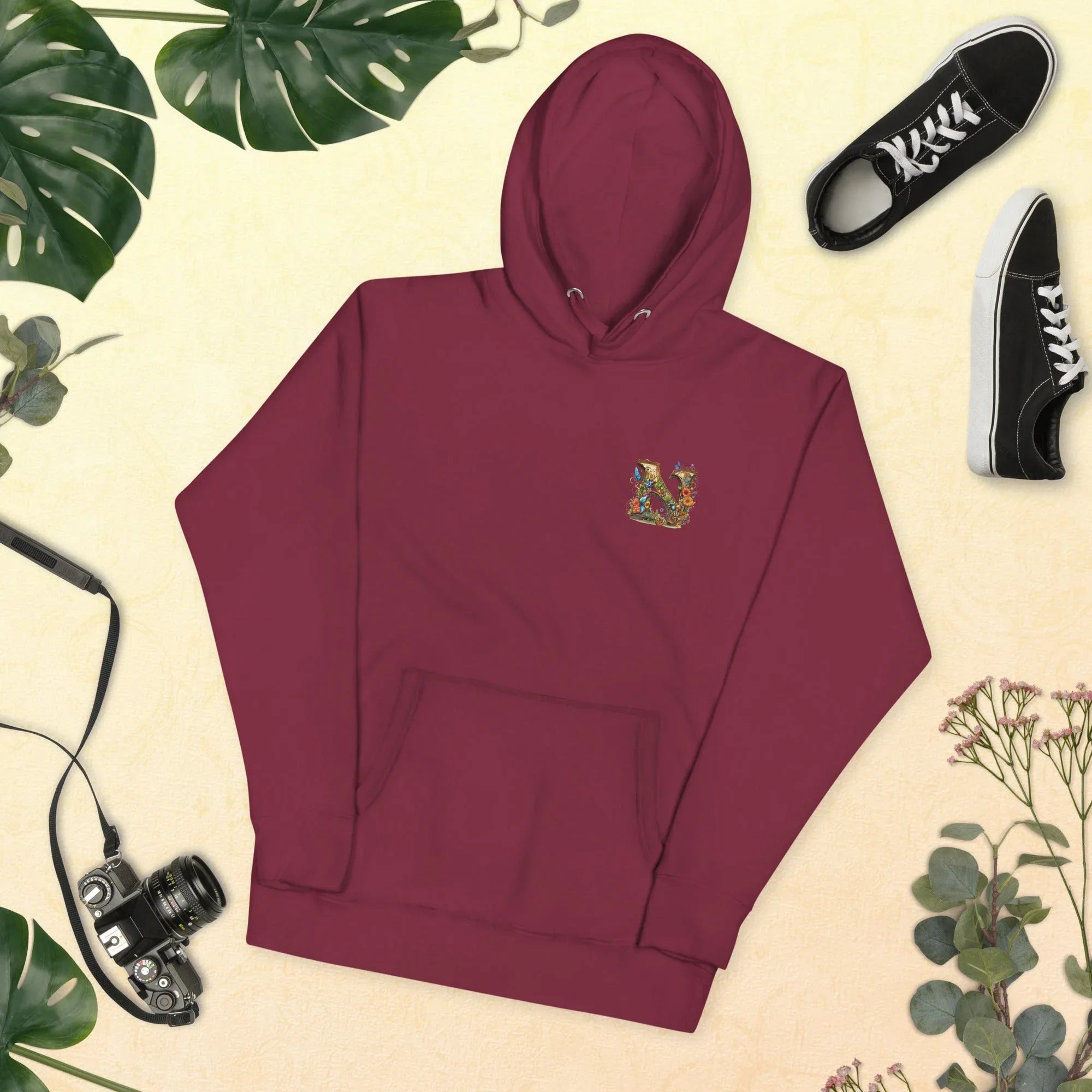 Unisex | N's Roses Hoodie Maroon hoodie AwRans Clothing unisex-premium-hoodie-maroon-front-66183a8209d46