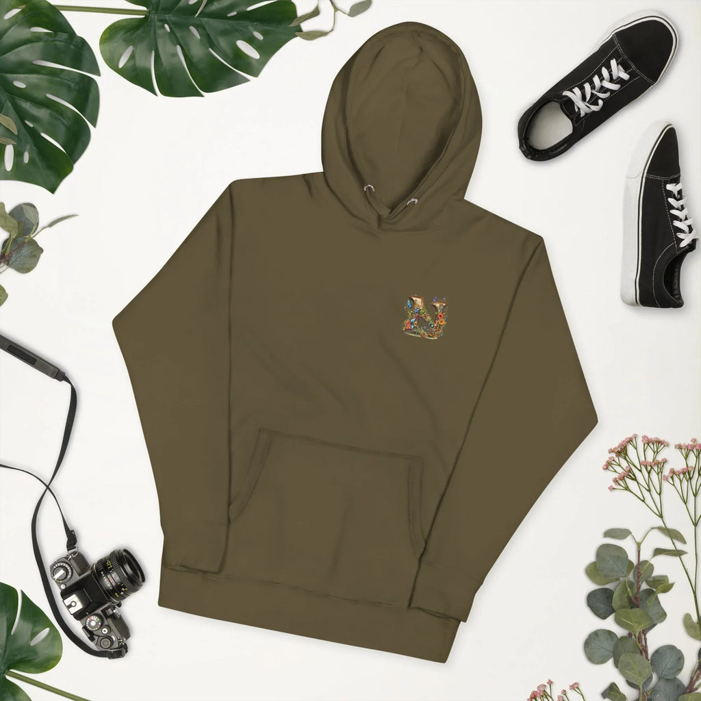 Unisex | N's Roses Hoodie hoodie AwRans Clothing unisex-premium-hoodie-military-green-front-2-66183a8227957