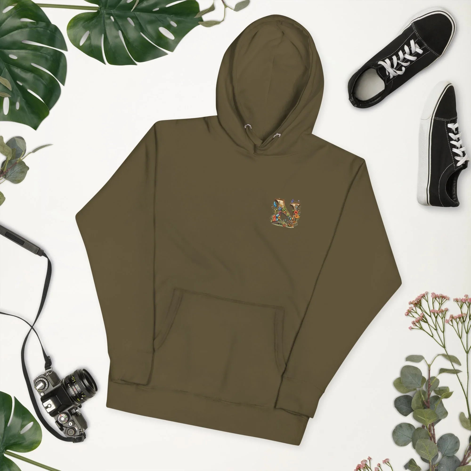 Unisex | N's Roses Hoodie hoodie AwRans Clothing unisex-premium-hoodie-military-green-front-2-66183a8227957