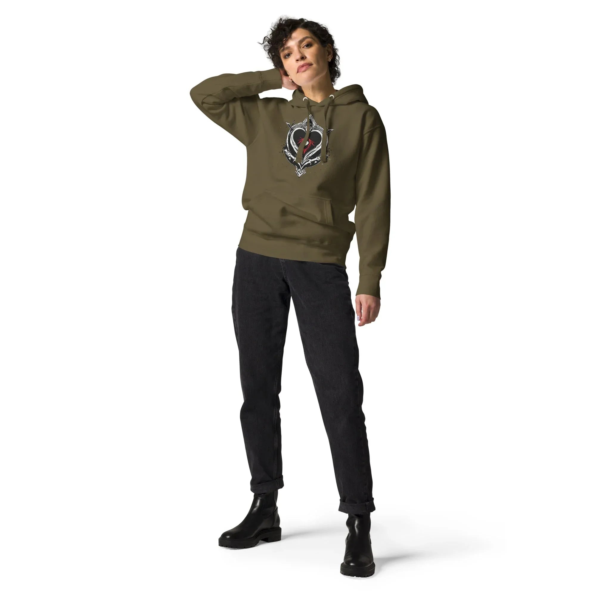 Unisex | Black Heart Candle Hoodie Military Green Hoodie AwRans Clothing unisex-premium-hoodie-military-green-front-65f2946d2549f