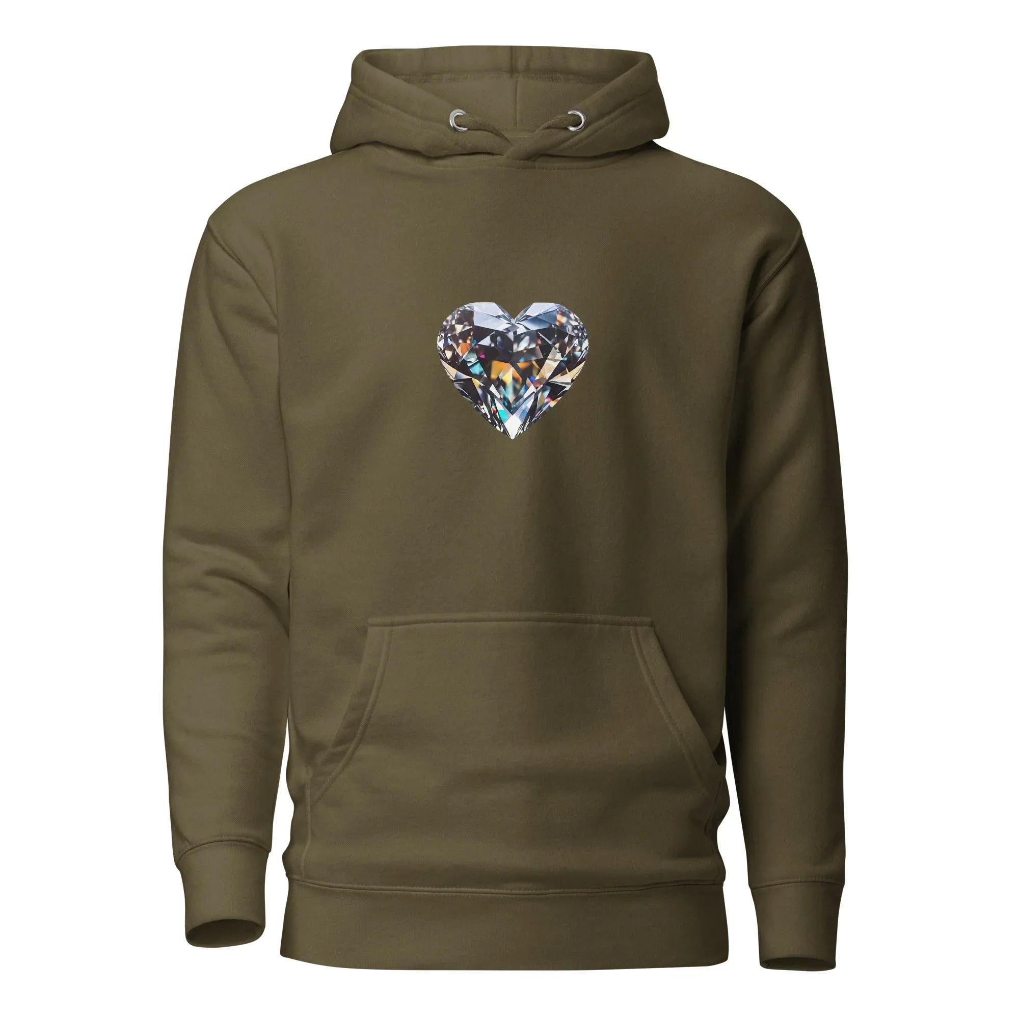 Unisex | Diamond Heart Hoodie Military Green hoodie AwRans Clothing unisex-premium-hoodie-military-green-front-6601a9ed1c7c1