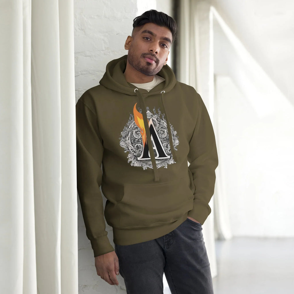 Unisex | The Burning A Hoodie hoodie AwRans Clothing unisex-premium-hoodie-military-green-front-6617f15b765d3