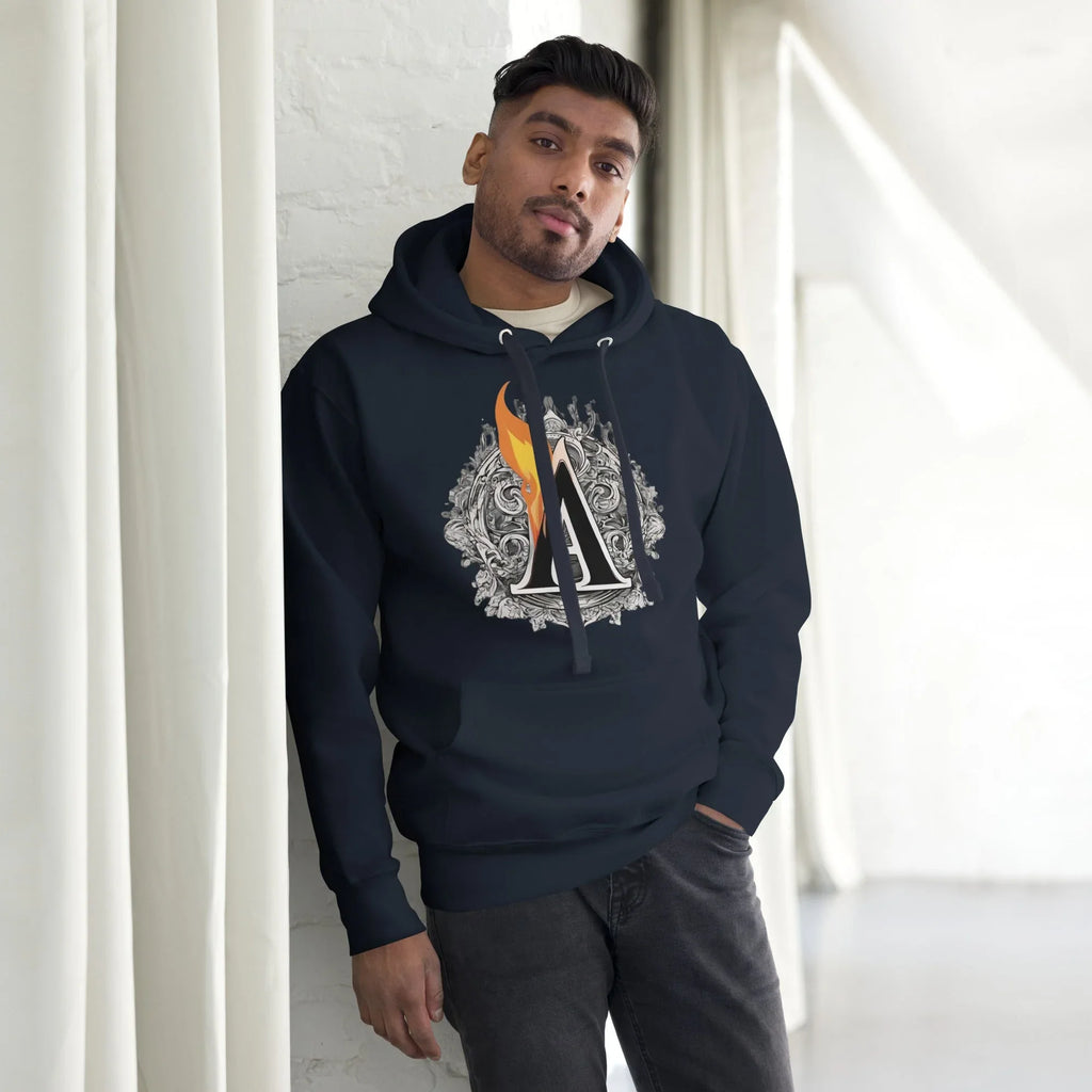 Unisex | The Burning A Hoodie hoodie AwRans Clothing unisex-premium-hoodie-navy-blazer-front-6617f15b678c6