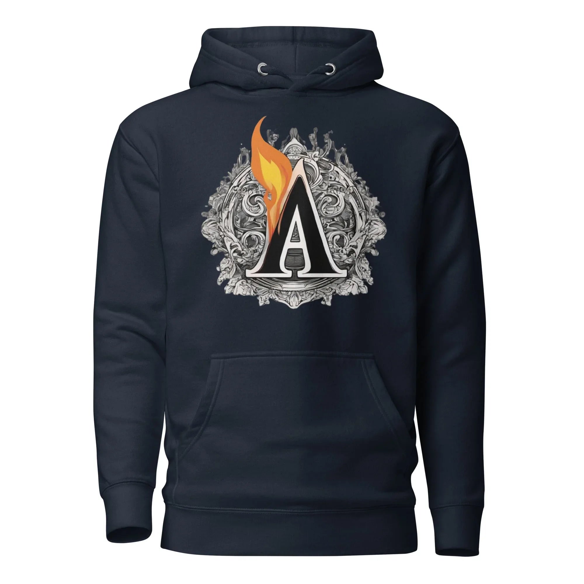 Unisex | The Burning A Hoodie Navy Blazer hoodie AwRans Clothing unisex-premium-hoodie-navy-blazer-front-6617f15b8e161