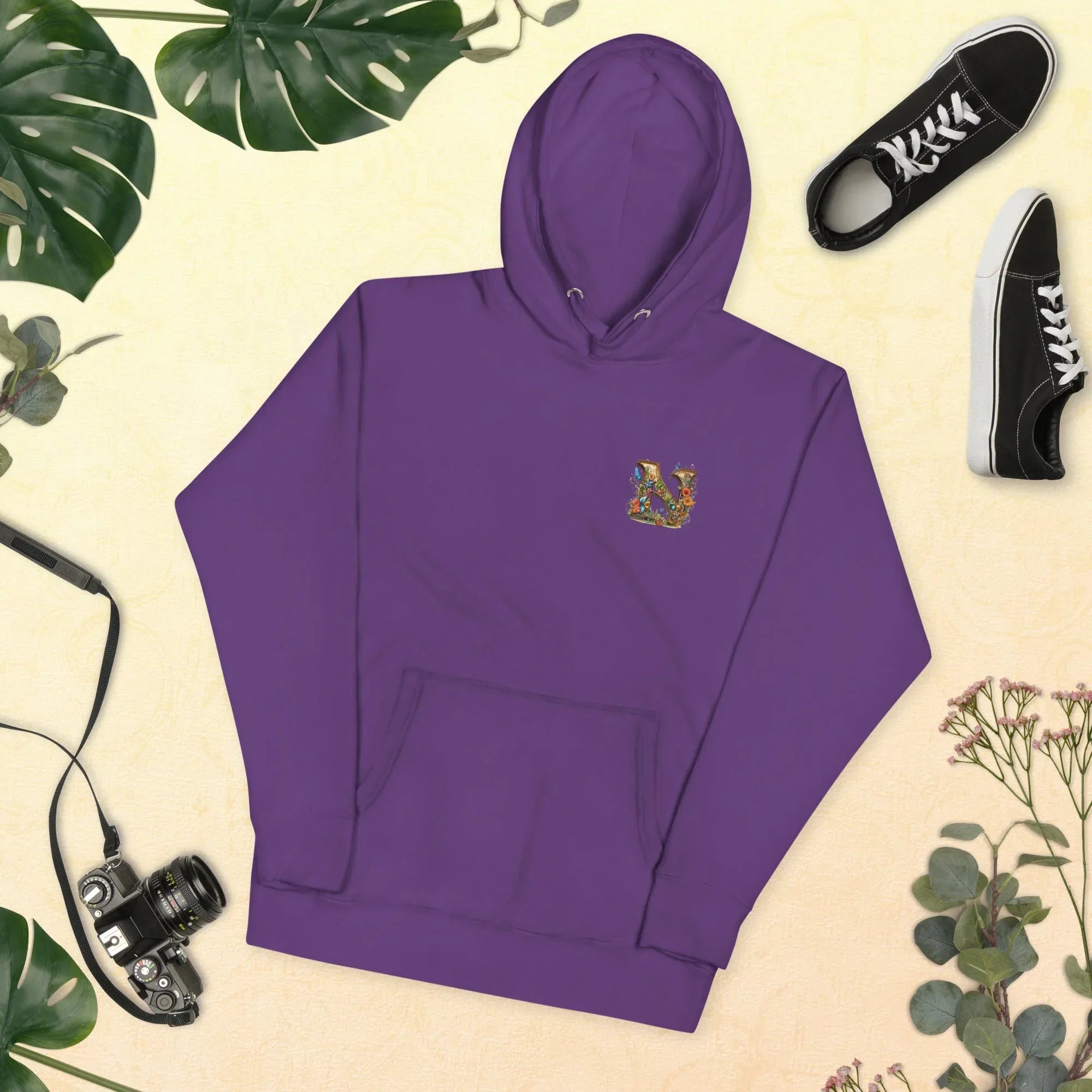 Unisex | N's Roses Hoodie Purple hoodie AwRans Clothing unisex-premium-hoodie-purple-front-66183a821a95b