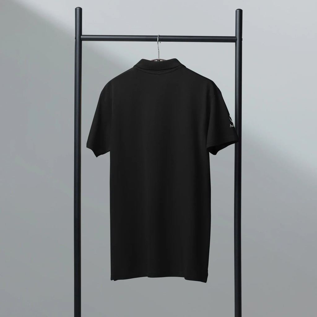 Refined. Timeless. You. Unisex Premium Pique Polo Shirt polo shirt AwRans Clothing unisex-premium-pique-polo-shirt-black-back-67ba6803b78d3
