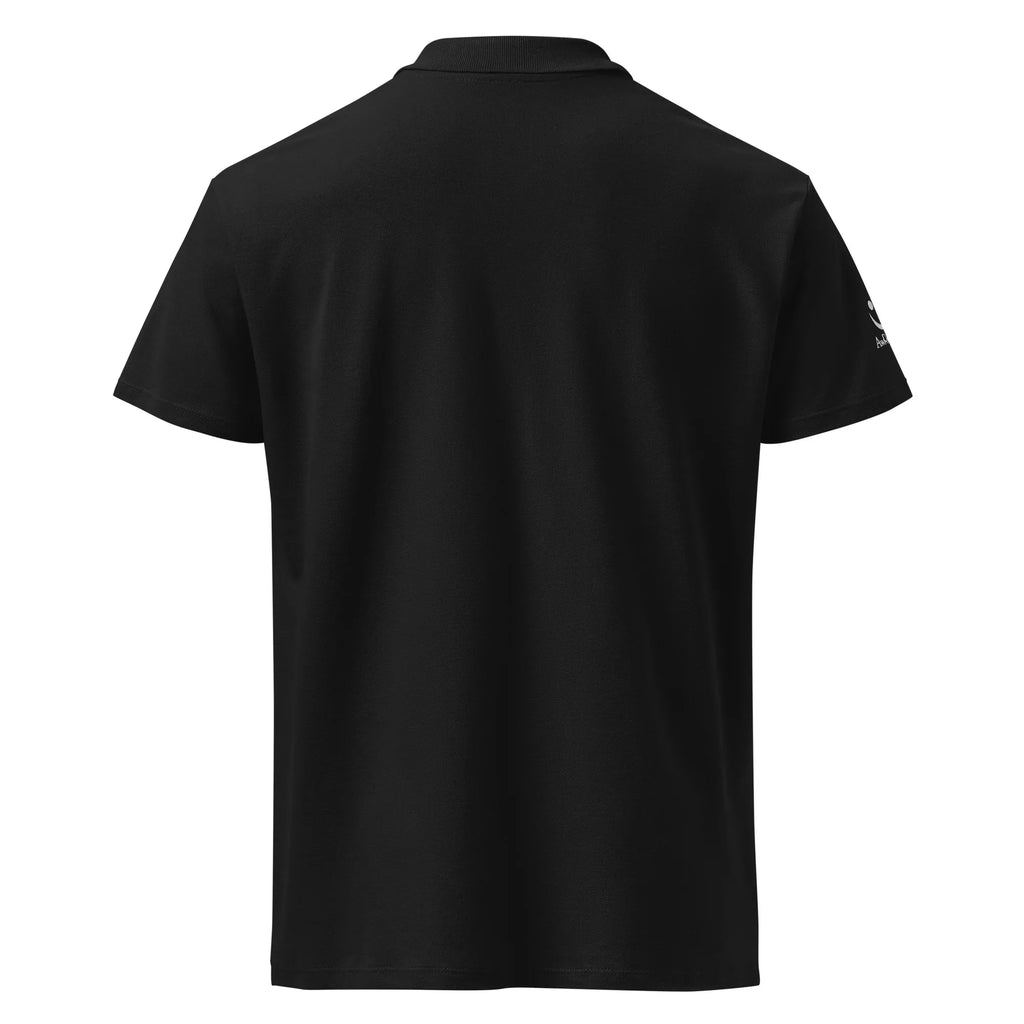 Confidence in every thread. Unisex Premium Pique Polo Shirt polo shirt AwRans Clothing unisex-premium-pique-polo-shirt-black-back-67ba697cdb6f8