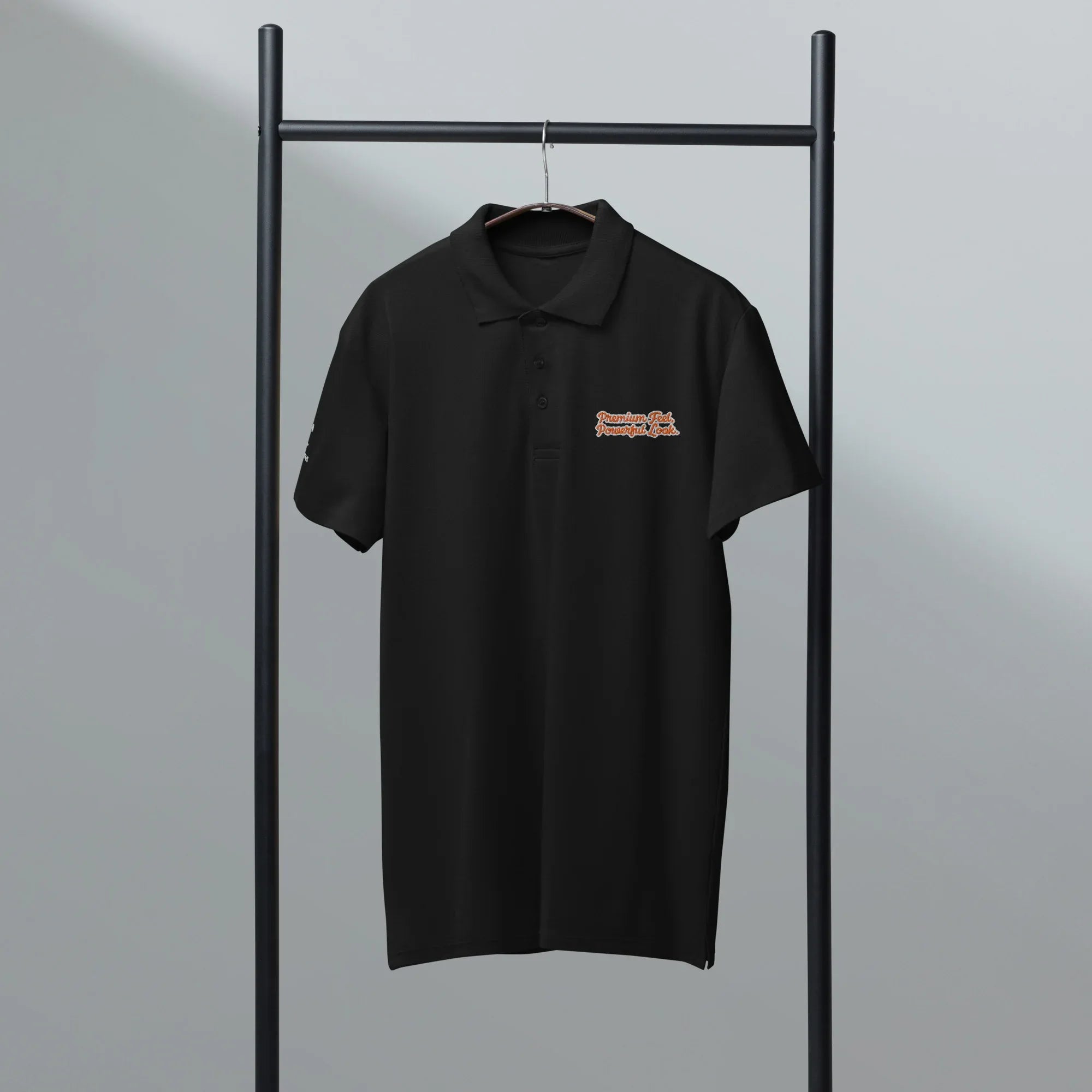 Premium Feel, Powerful Look. Unisex Premium Pique Polo Shirt polo shirt AwRans Clothing unisex-premium-pique-polo-shirt-black-front-67ba6765c7af0