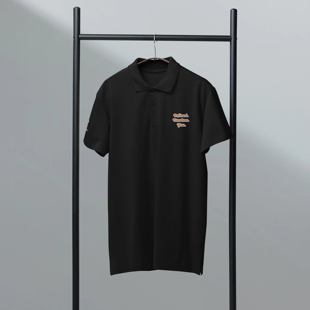 Refined. Timeless. You. Unisex Premium Pique Polo Shirt polo shirt AwRans Clothing unisex-premium-pique-polo-shirt-black-front-67ba6803b772c
